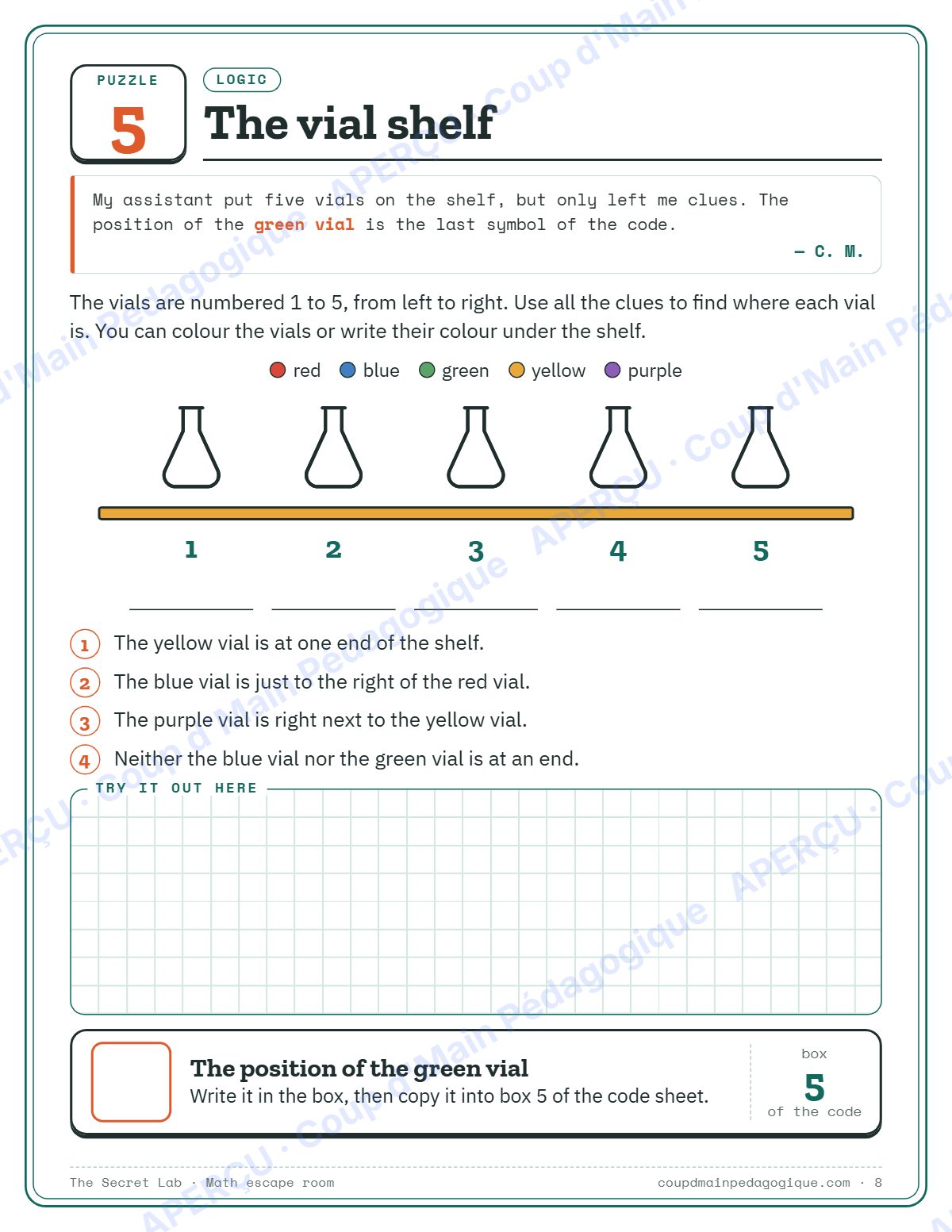 Page 8 — Jeu d'évasion en maths (anglais) — gratuit