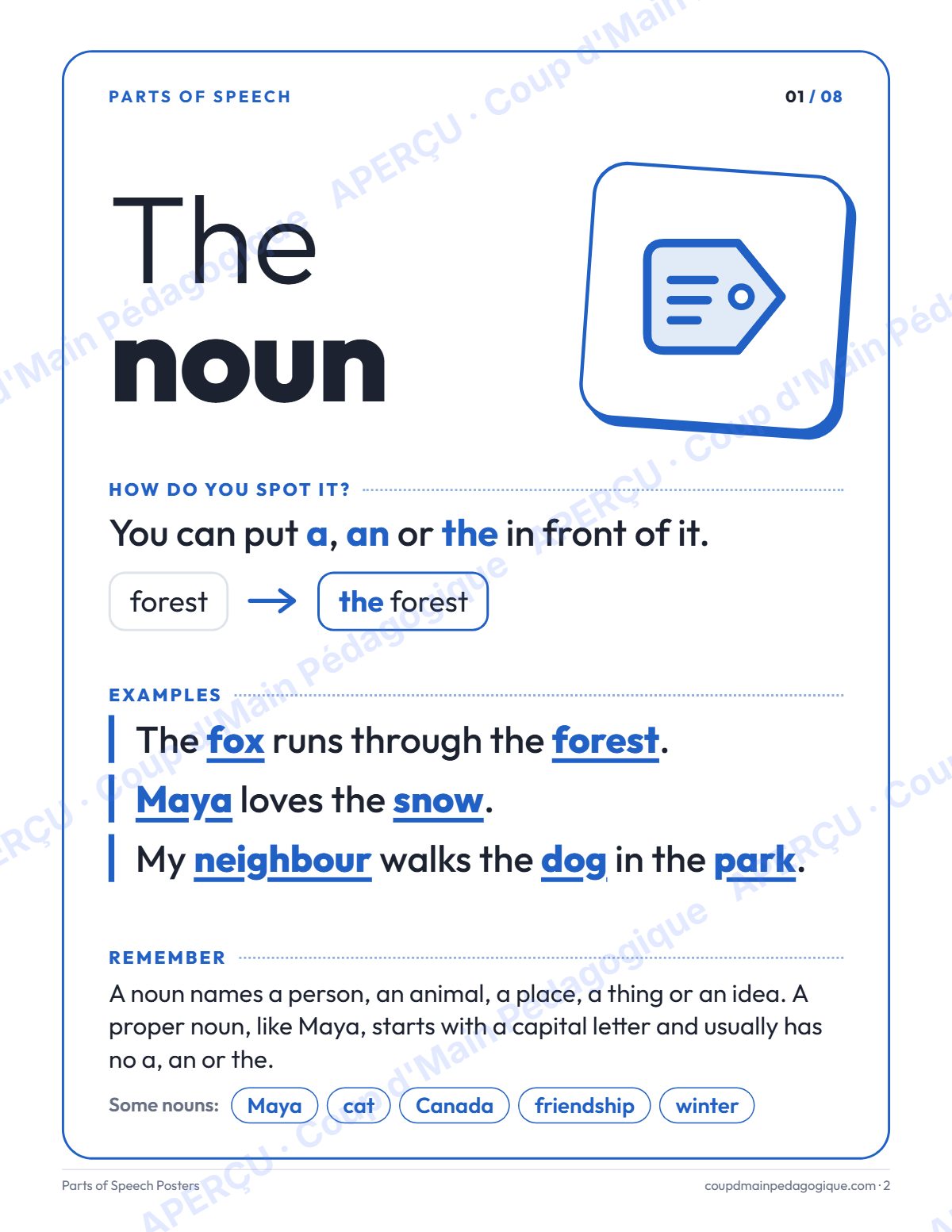 Page 2 — Affiches des classes de mots (anglais) — gratuit