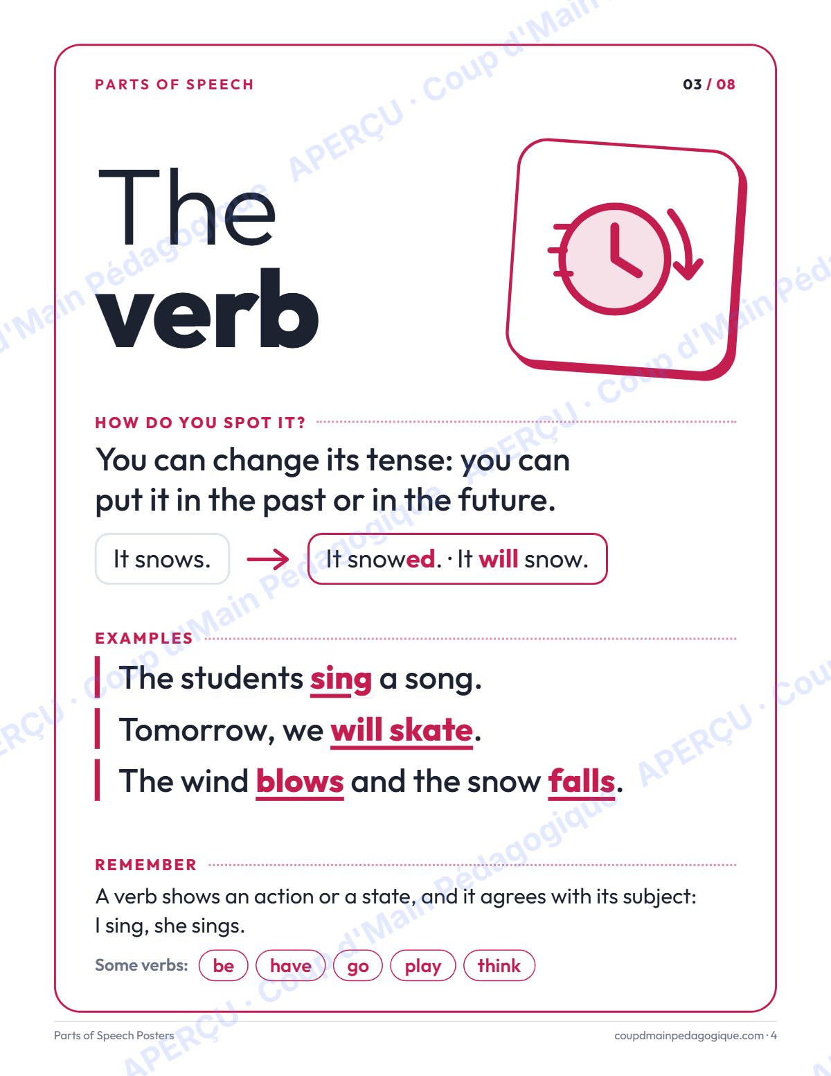 Page 4 — Affiches des classes de mots (anglais) — gratuit