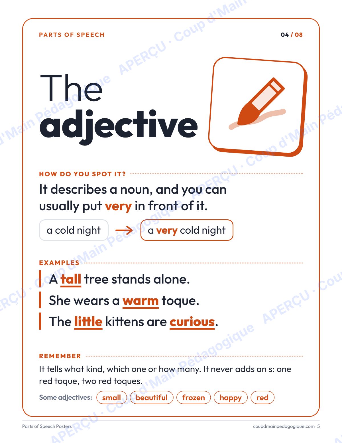 Page 5 — Affiches des classes de mots (anglais) — gratuit