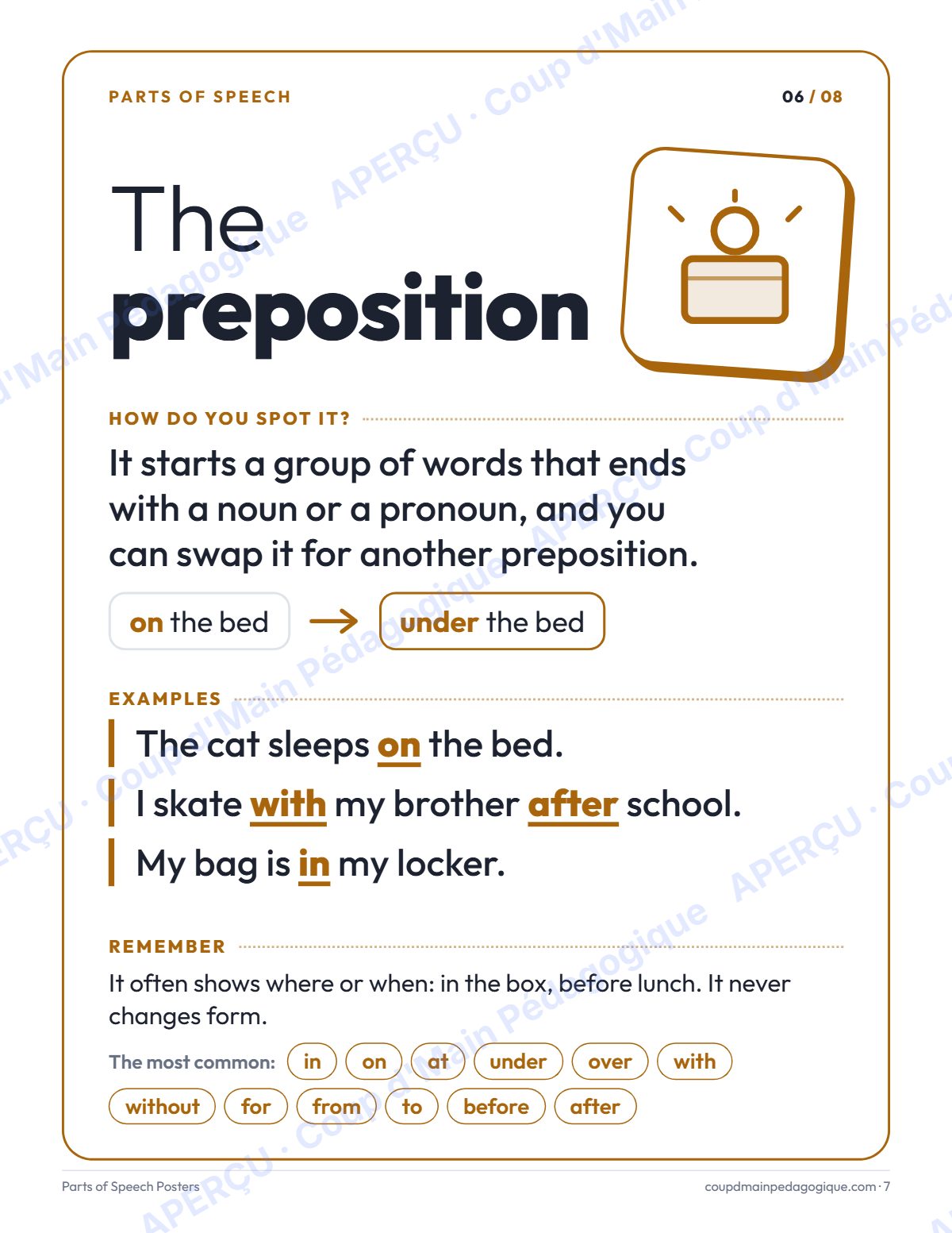 Page 7 — Affiches des classes de mots (anglais) — gratuit
