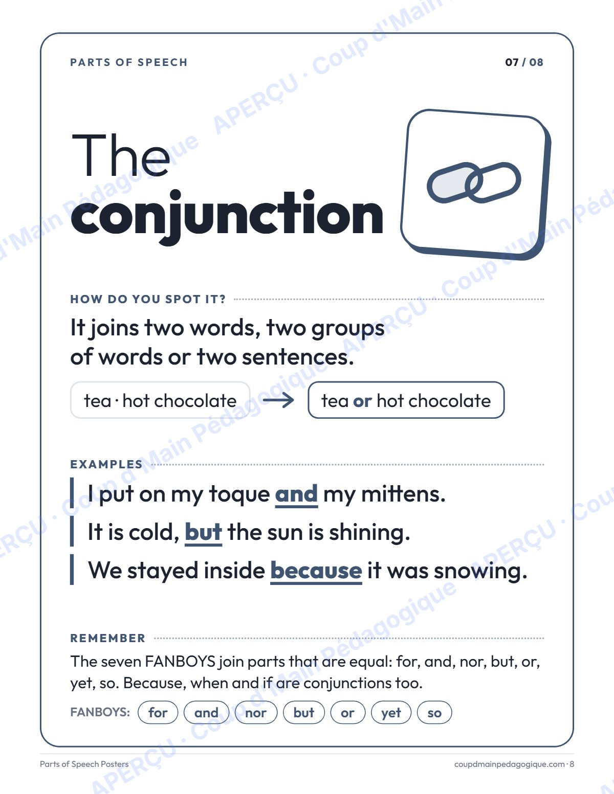 Page 8 — Affiches des classes de mots (anglais) — gratuit