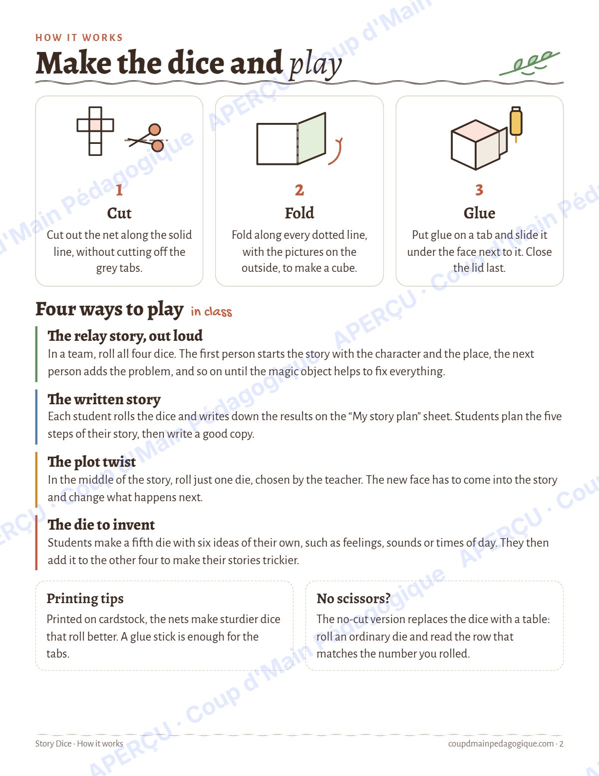 Page 2 — Dés à histoires (anglais) — gratuit