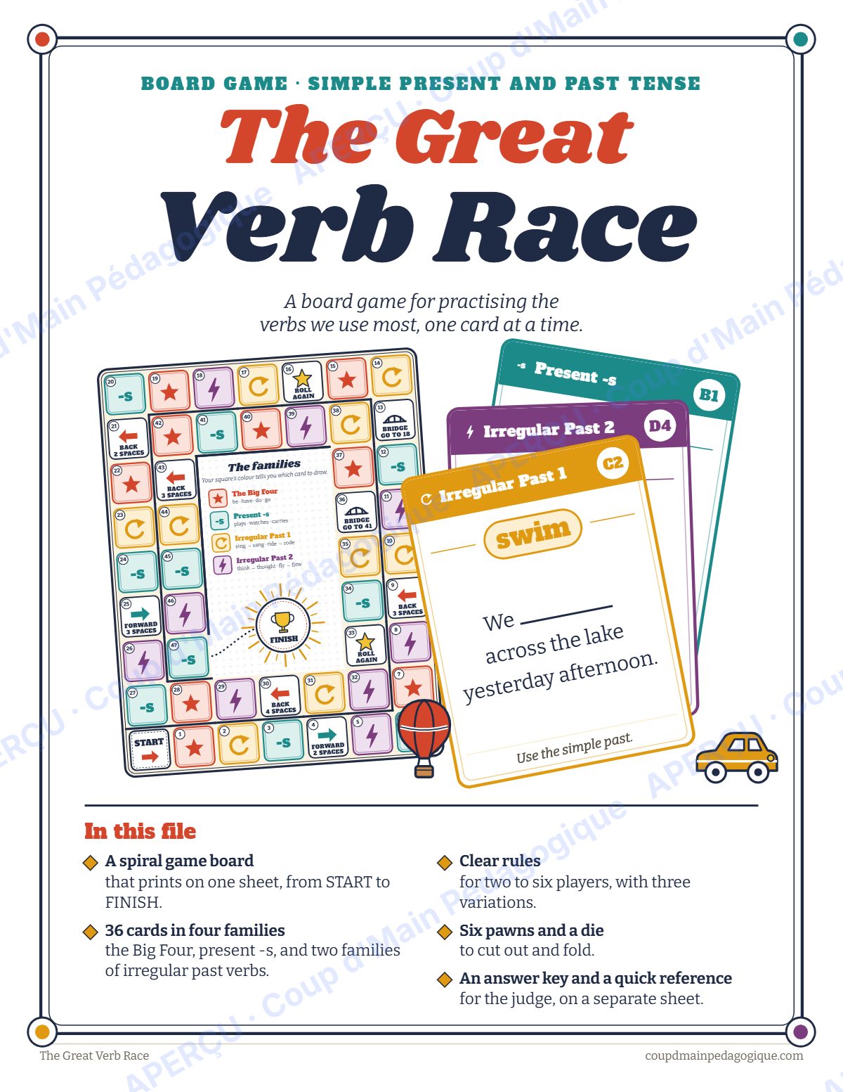 Page 1 — Jeu de plateau des verbes (anglais) — gratuit