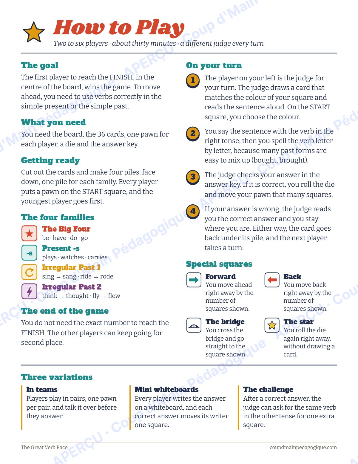 Page 2 — Jeu de plateau des verbes (anglais) — gratuit
