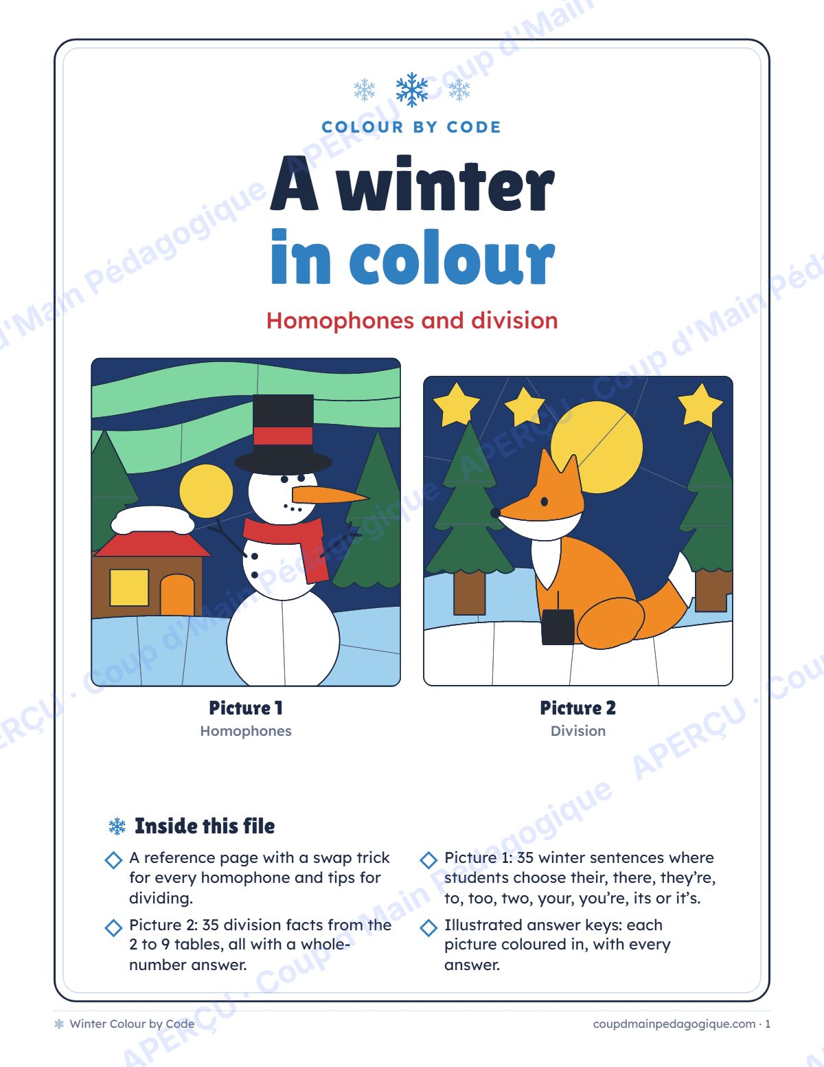 Page 1 — Coloriage magique d'hiver (anglais) — gratuit