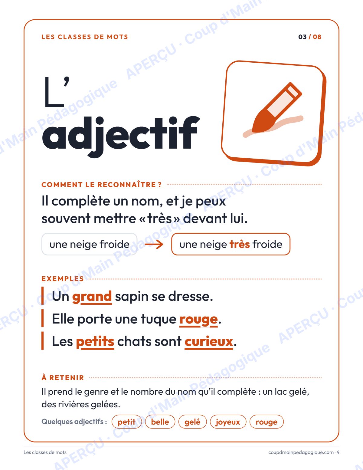Page 4 — Affiches des classes de mots — 4e-7e année, français