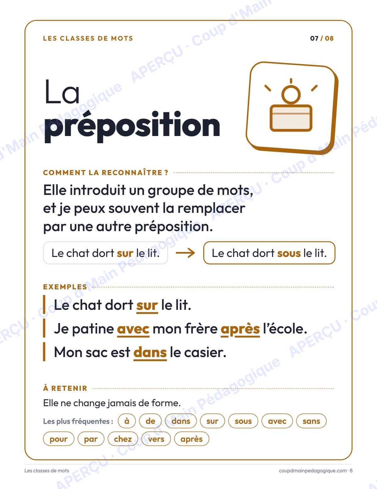 Page 8 — Affiches des classes de mots — 4e-7e année, français