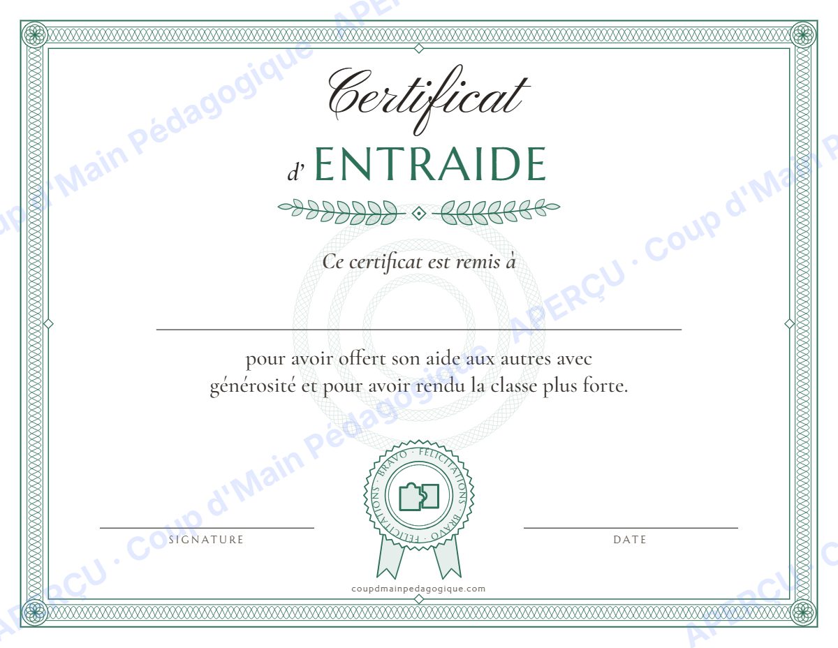 Page 3 — Certificats de félicitations — 2e-5e année, classe