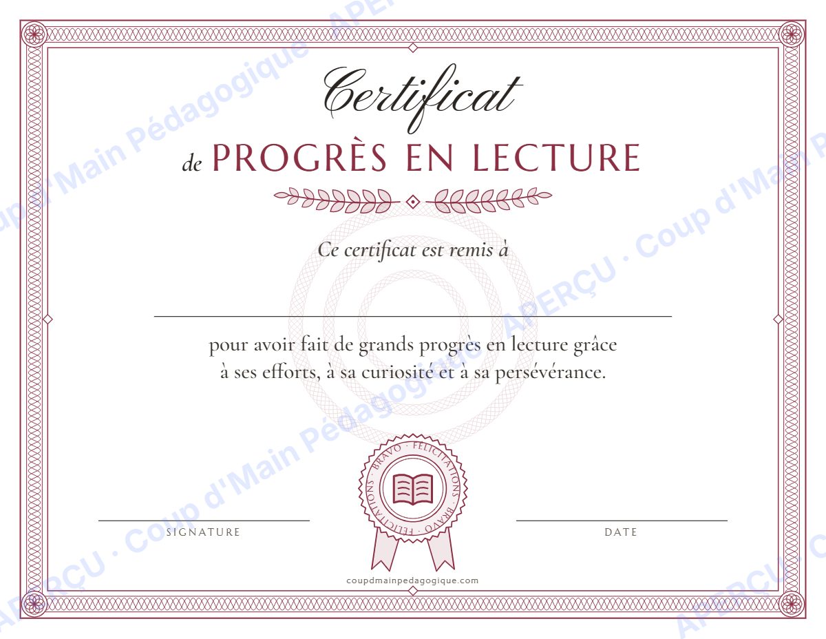 Page 4 — Certificats de félicitations — 2e-5e année, classe