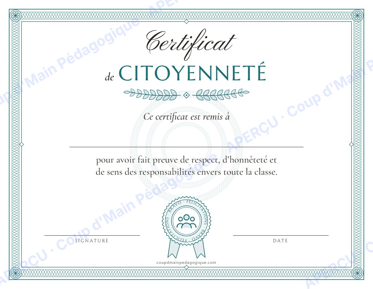 Page 7 — Certificats de félicitations — 2e-5e année, classe