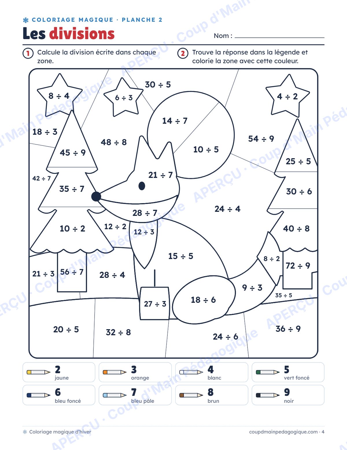Page 4 — Coloriage magique d'hiver — 3e-5e année, jeux
