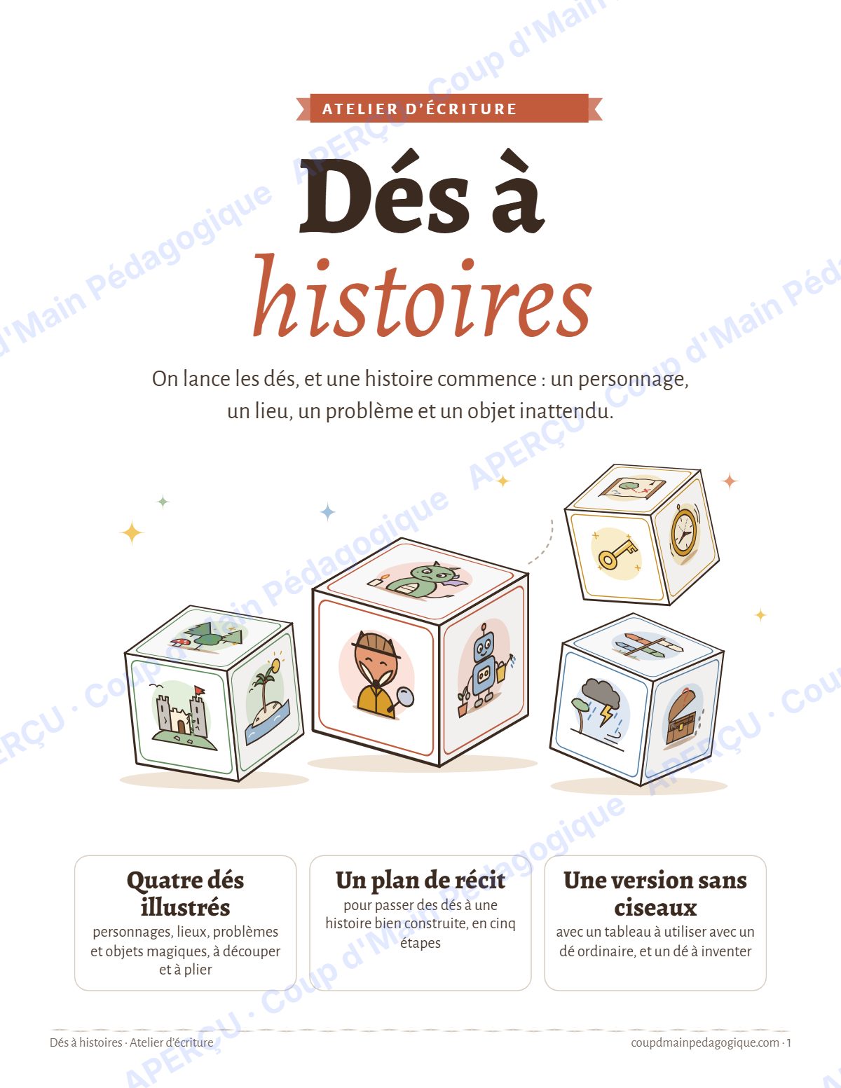 Page 1 — Dés à histoires — 3e-6e année, atelier d'écriture