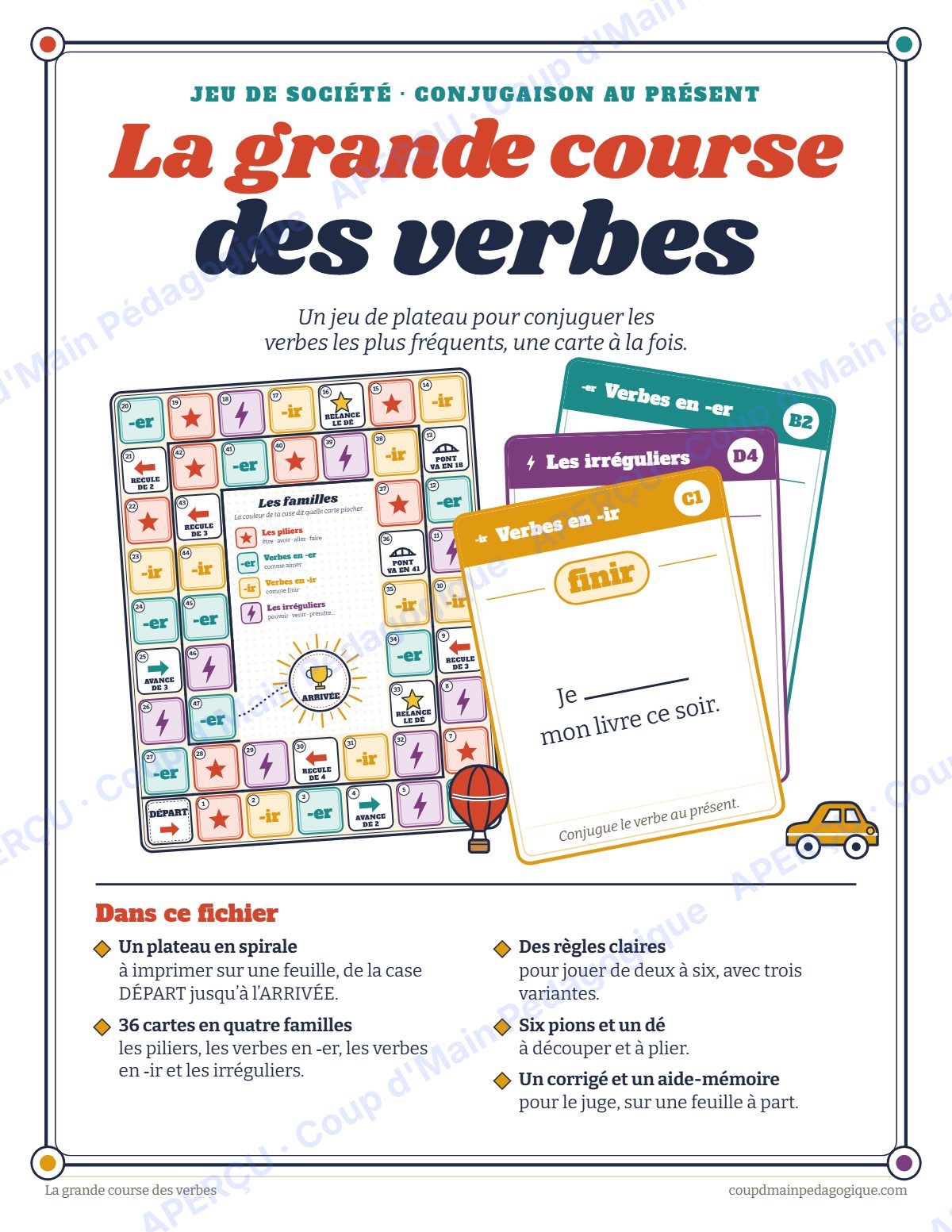 Page 1 — Jeu de la conjugaison au présent — 3e-6e année, jeux
