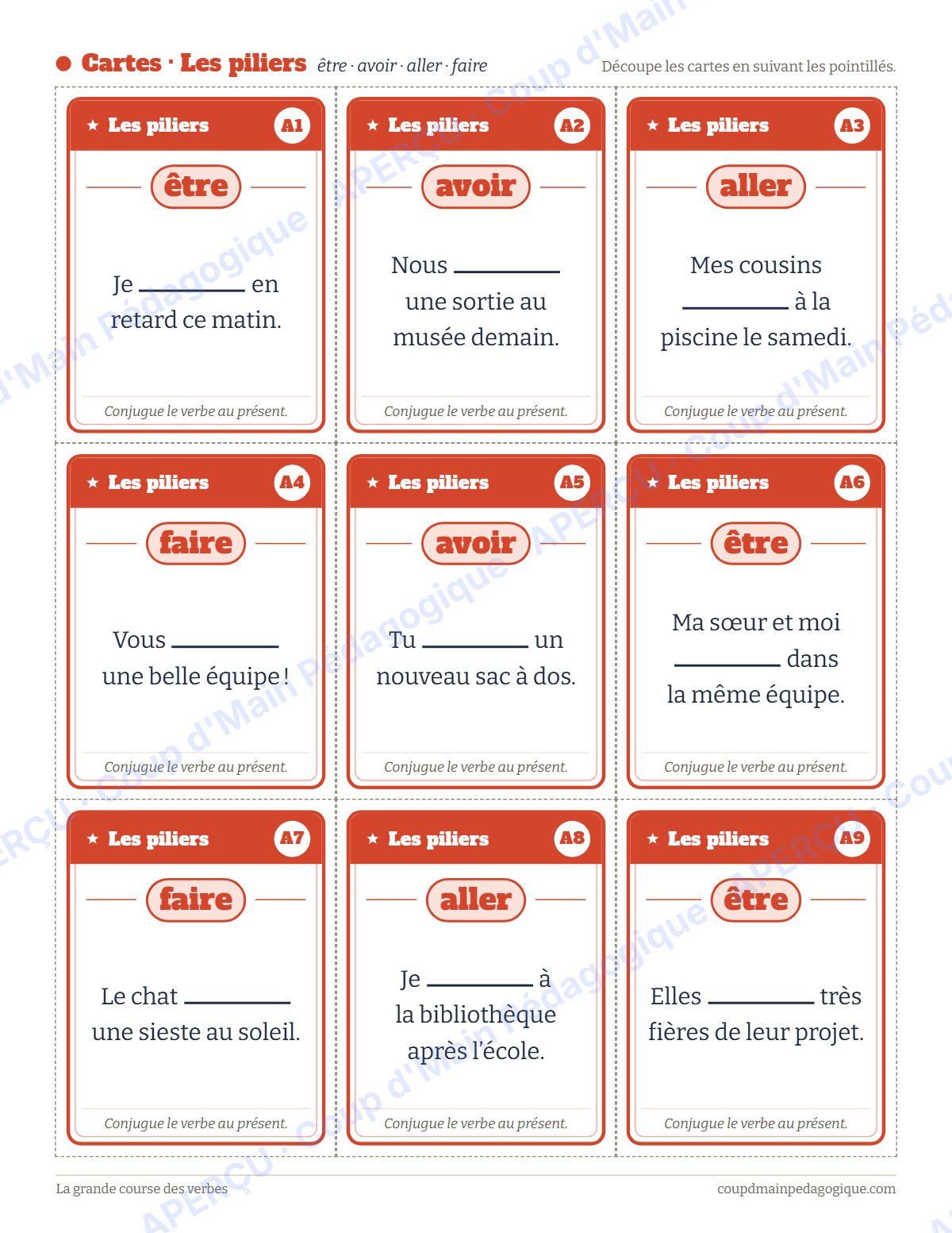Page 4 — Jeu de la conjugaison au présent — 3e-6e année, jeux