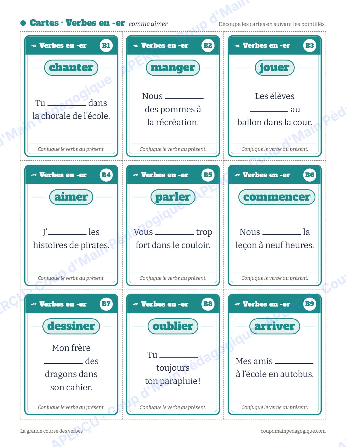 Page 5 — Jeu de la conjugaison au présent — 3e-6e année, jeux