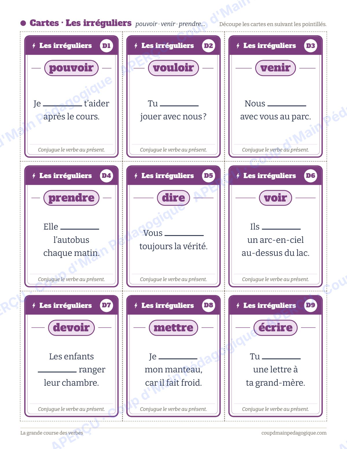 Page 7 — Jeu de la conjugaison au présent — 3e-6e année, jeux