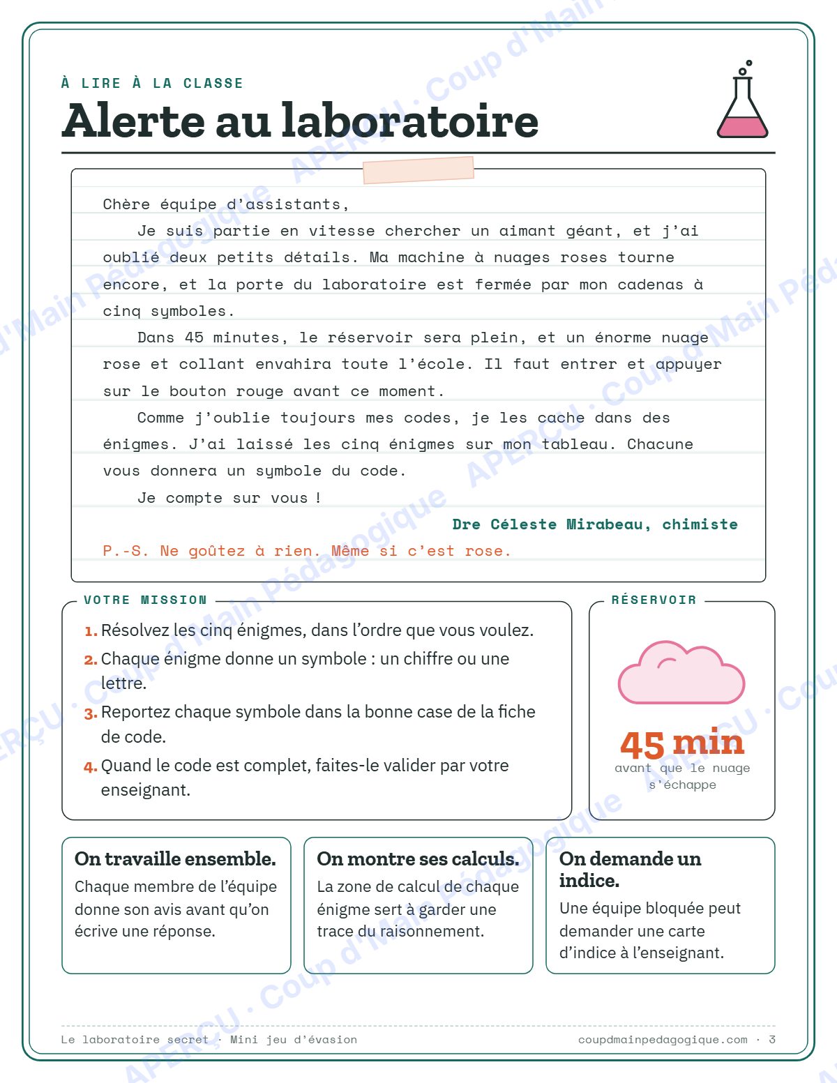 Page 3 — Mini jeu d'évasion en maths — 4e-6e année, jeux