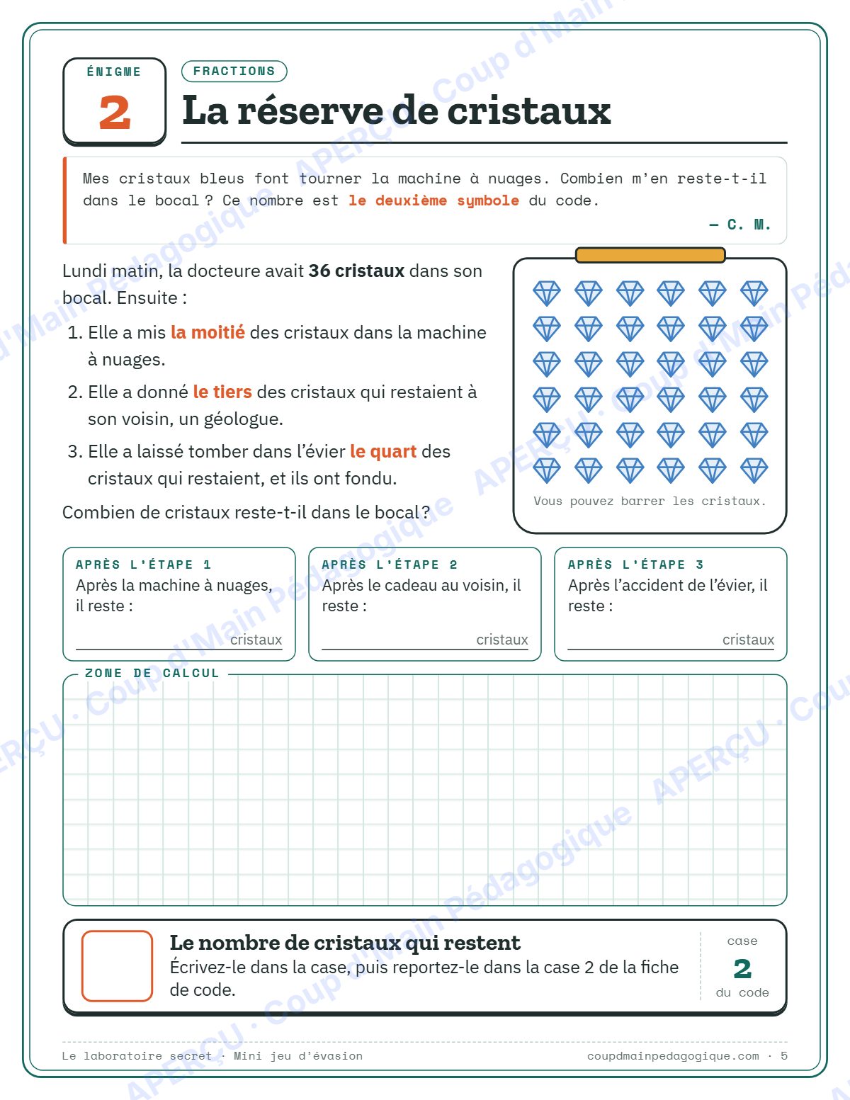 Page 5 — Mini jeu d'évasion en maths — 4e-6e année, jeux