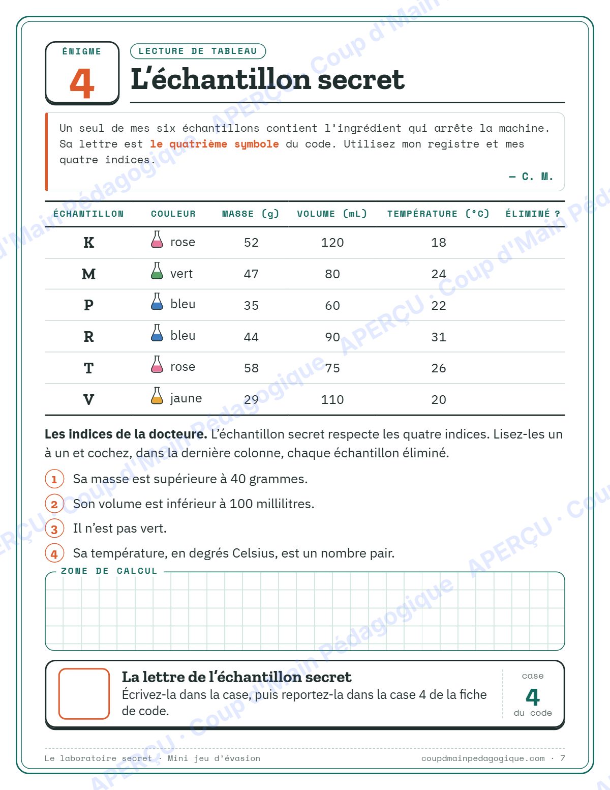 Page 7 — Mini jeu d'évasion en maths — 4e-6e année, jeux