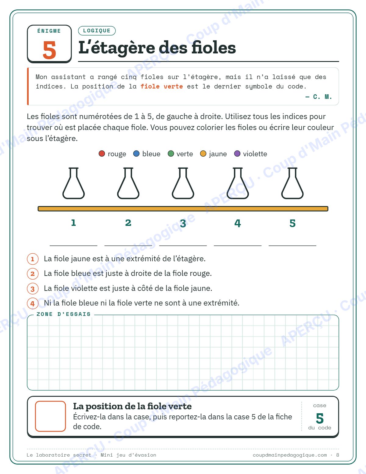 Page 8 — Mini jeu d'évasion en maths — 4e-6e année, jeux
