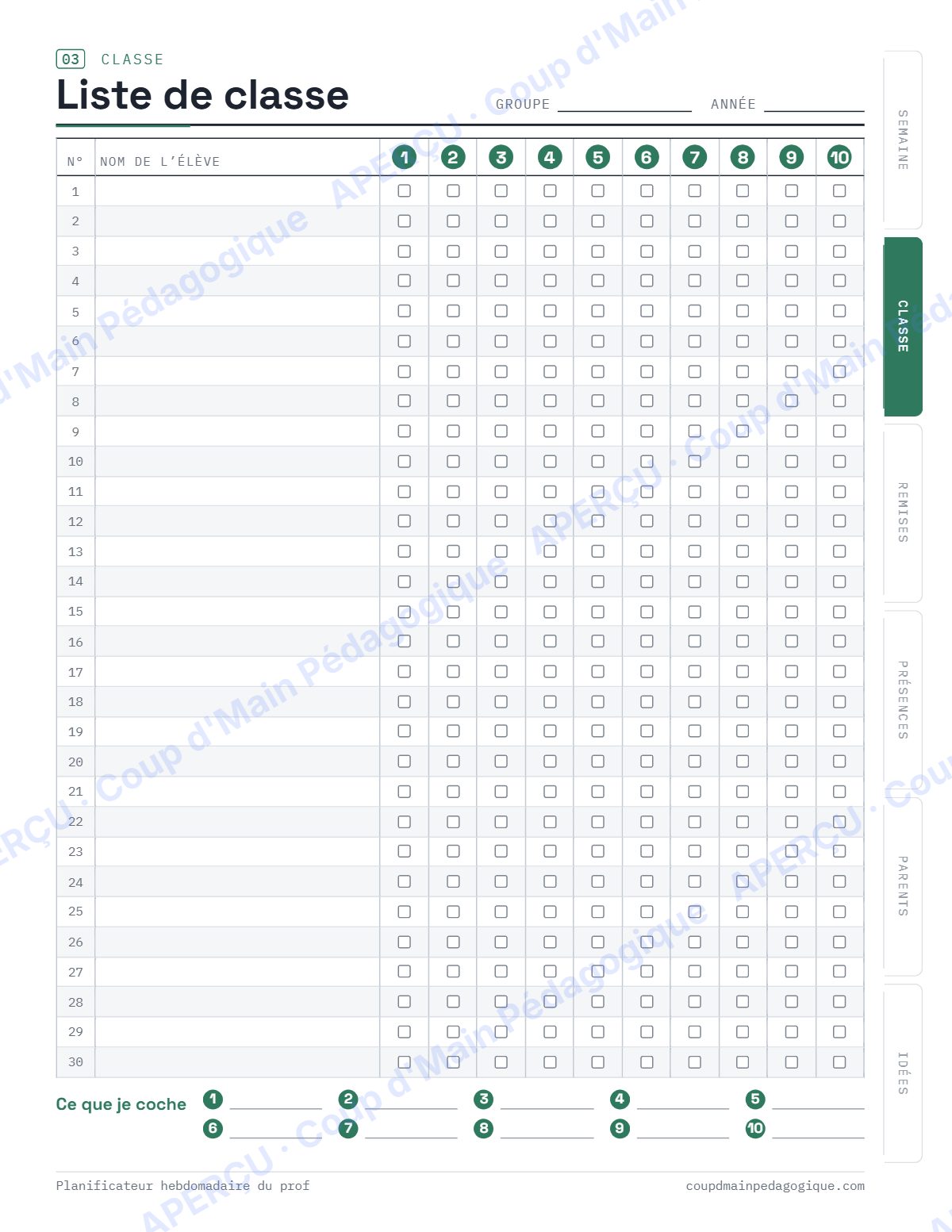 Page 4 — Planificateur hebdomadaire du prof — tous niveaux