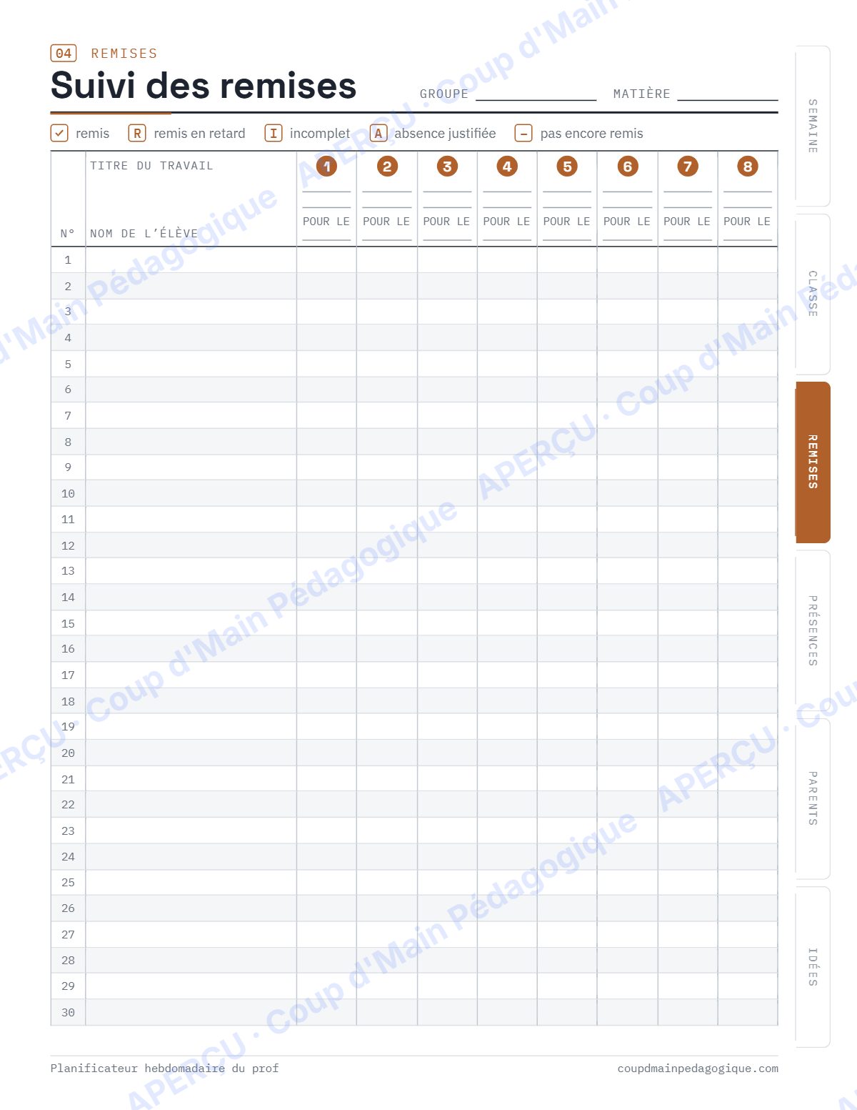 Page 5 — Planificateur hebdomadaire du prof — tous niveaux