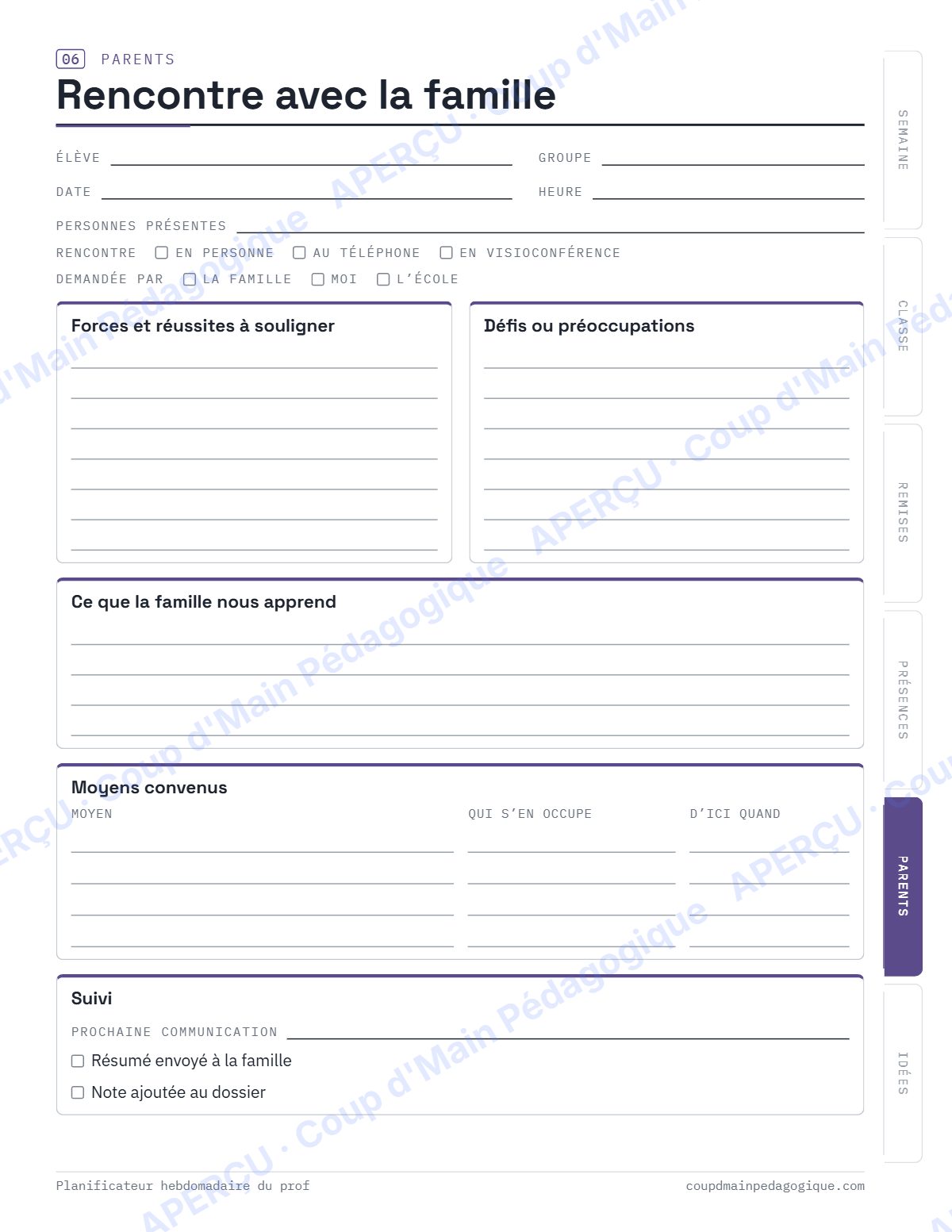 Page 7 — Planificateur hebdomadaire du prof — tous niveaux
