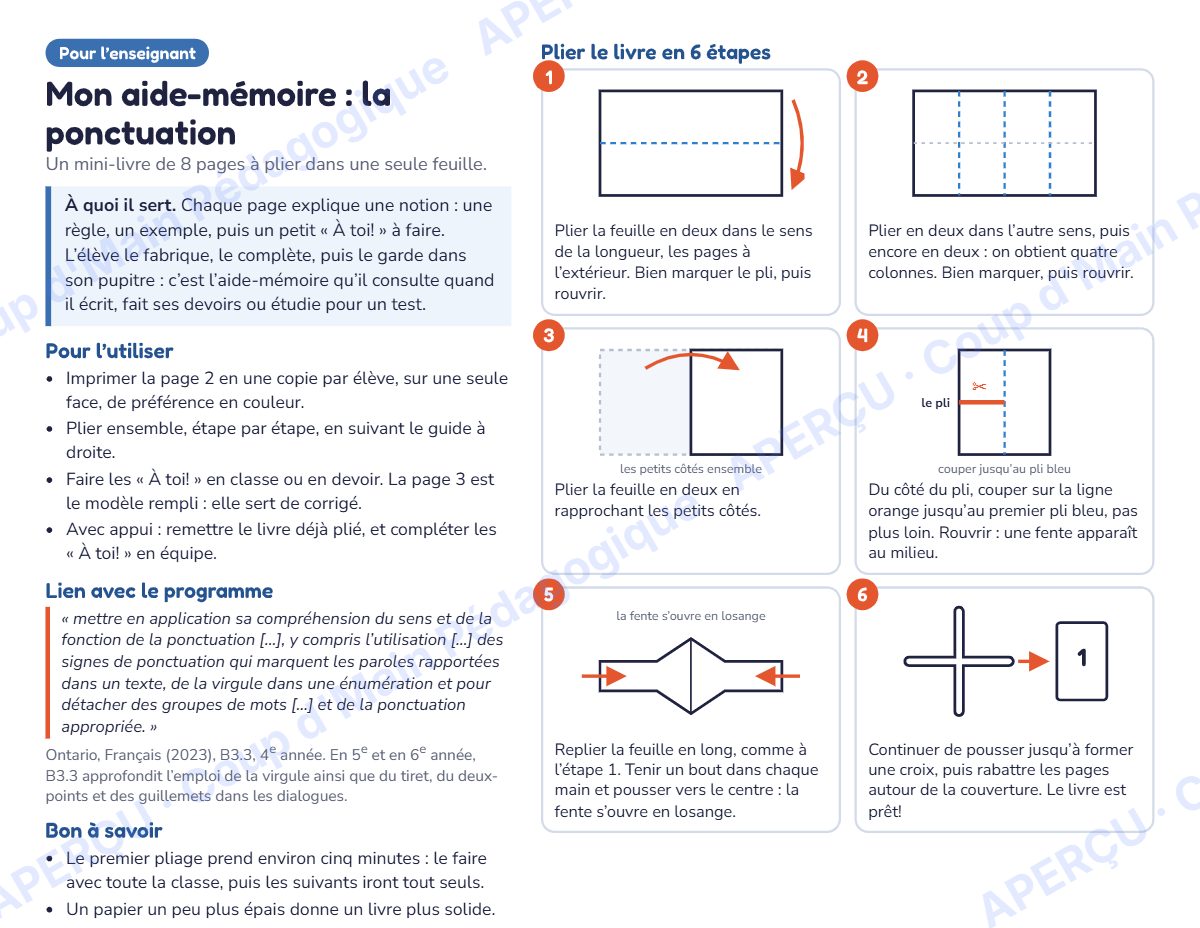 Page 1 — Mini-livre de la ponctuation — 4e-6e année, aide-mémoire