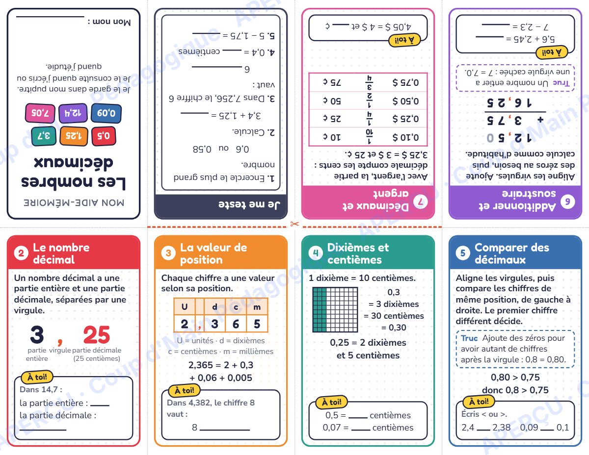 Page 2 — Mini-livre des nombres décimaux — 5e-6e année, maths