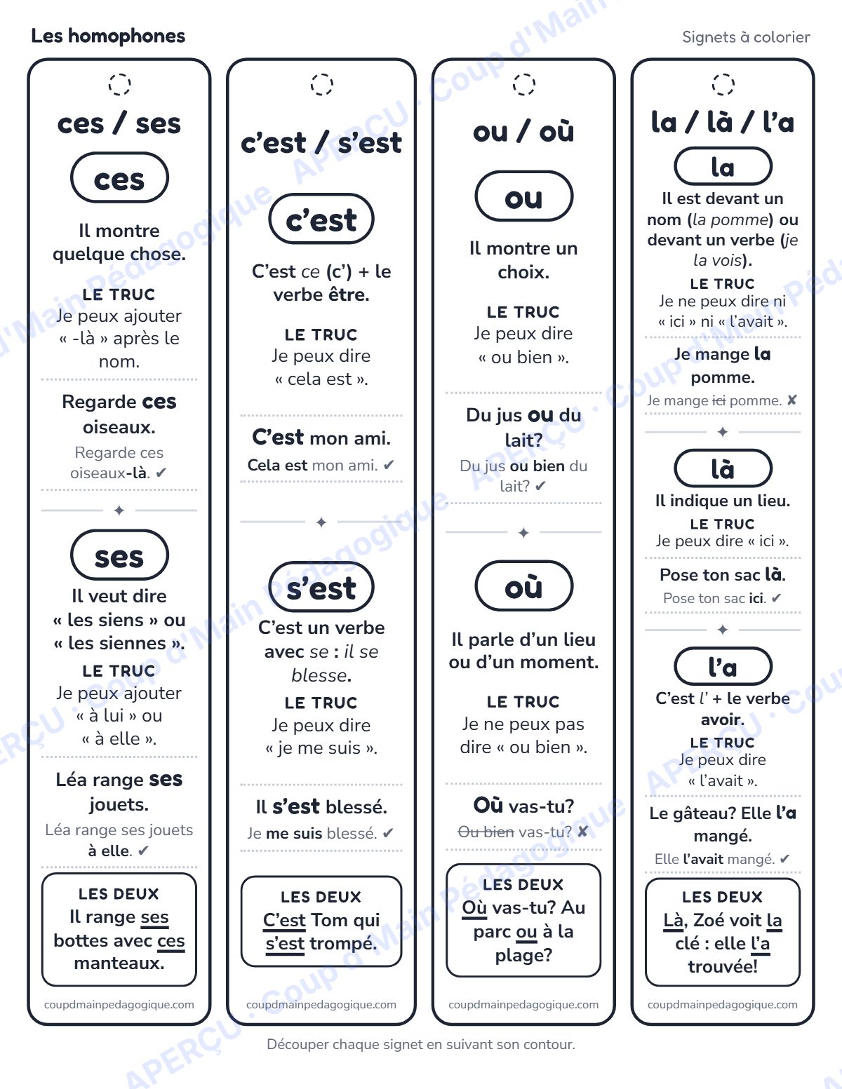 Page 2 — Signets des homophones — 3e-6e année, aide-mémoire