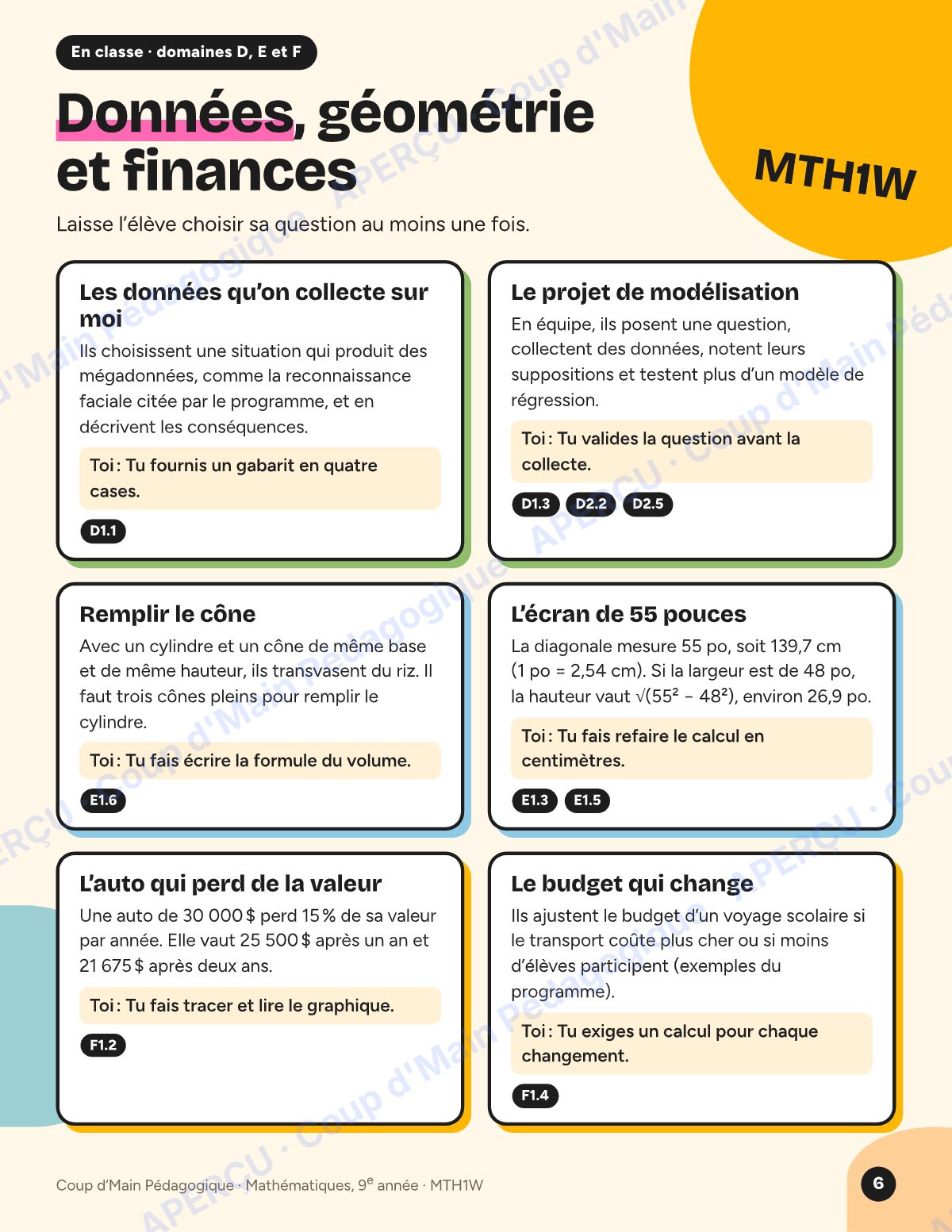Page 6 — Planification MTH1W Mathématiques — 9e année
