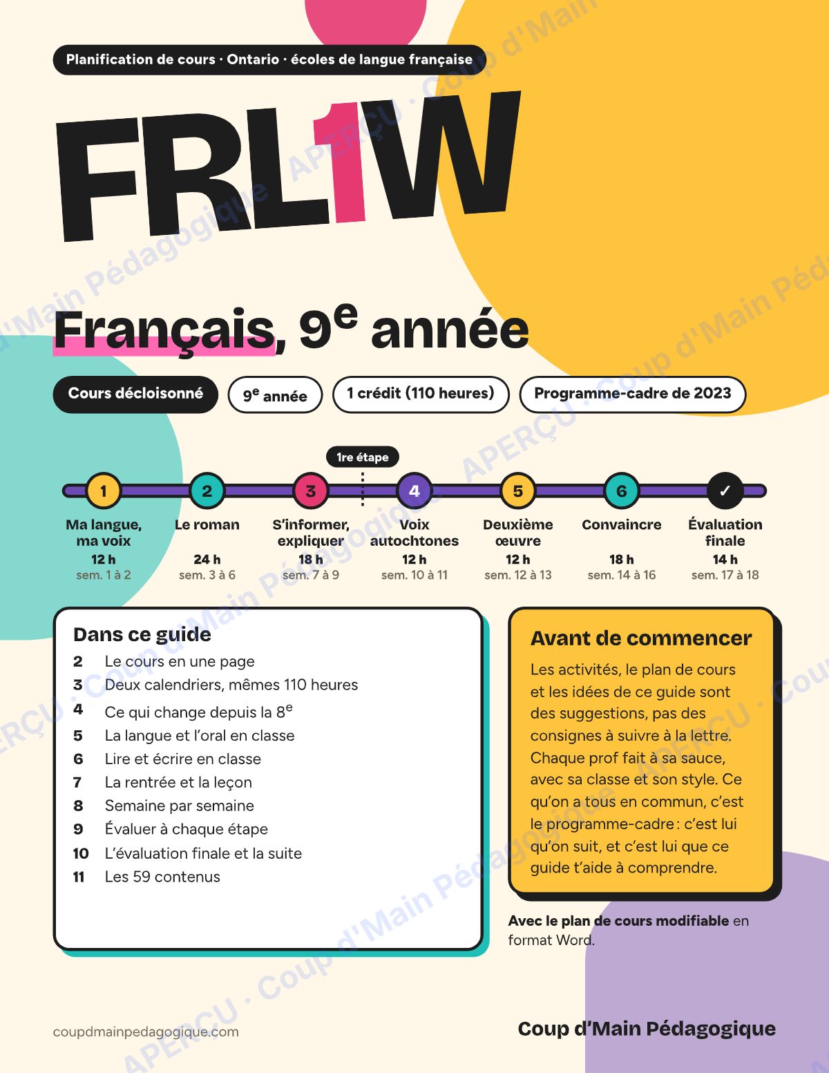 Page 1 — Planification FRL1W Français — 9e année