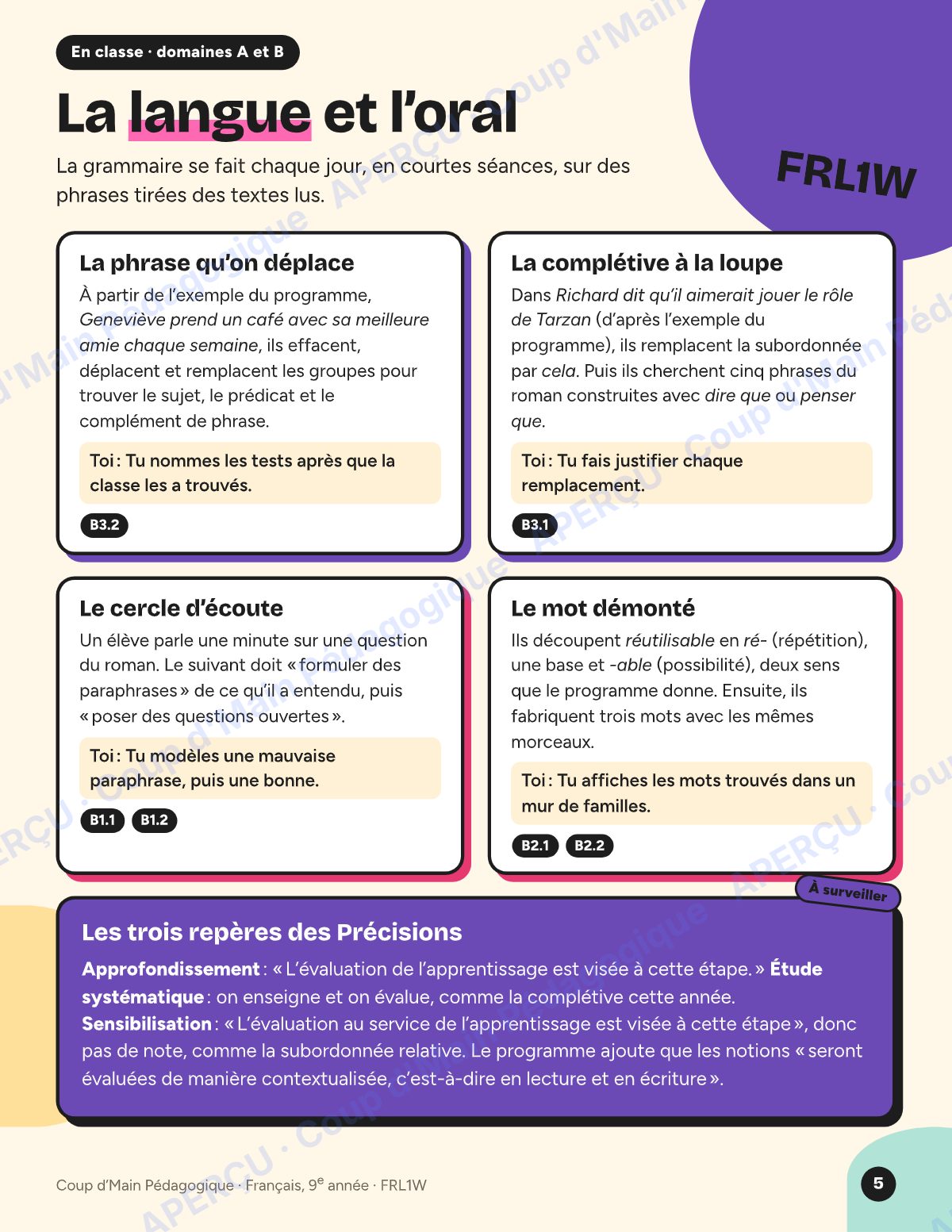 Page 5 — Planification FRL1W Français — 9e année