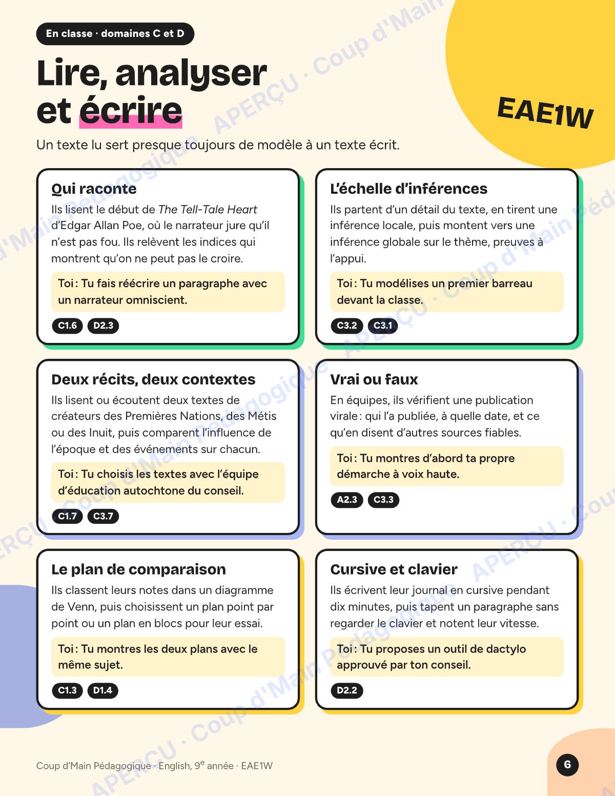 Page 6 — Planification EAE1W English — 9e année