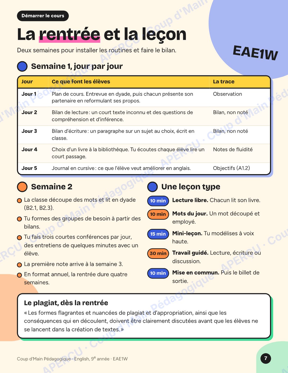 Page 7 — Planification EAE1W English — 9e année