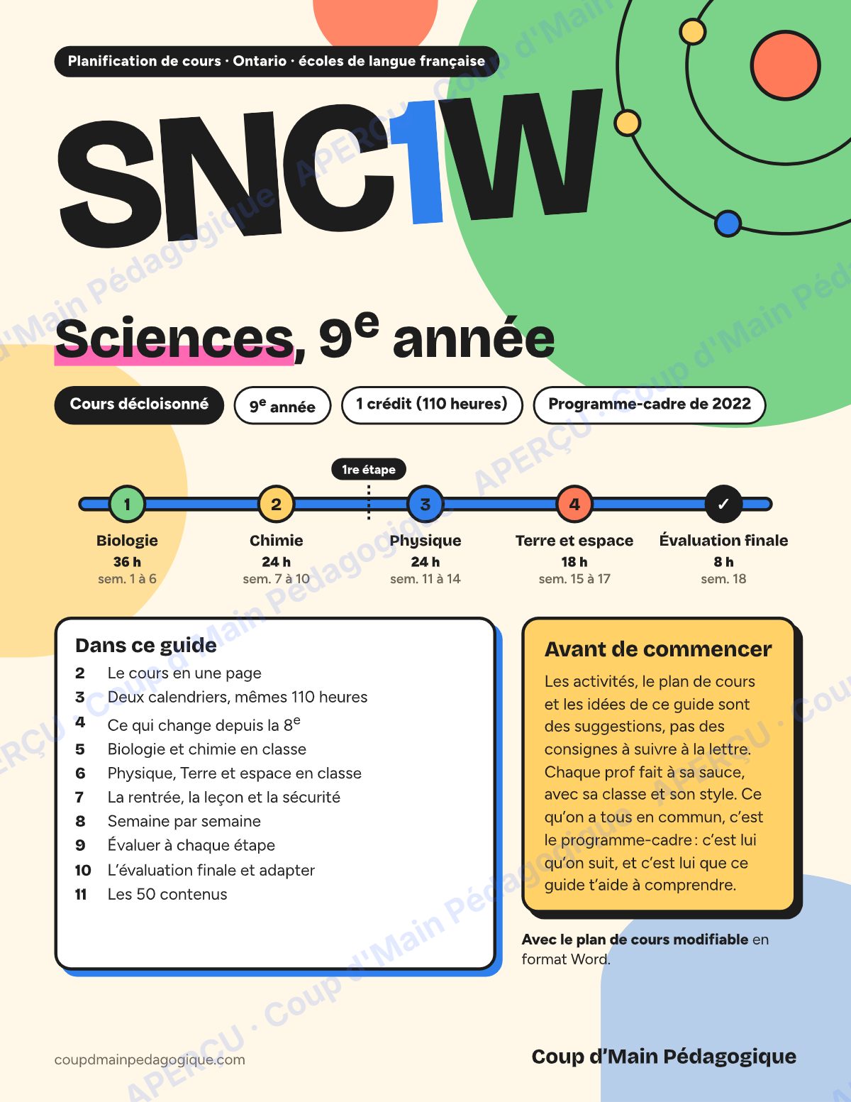 Page 1 — Planification SNC1W Sciences — 9e année