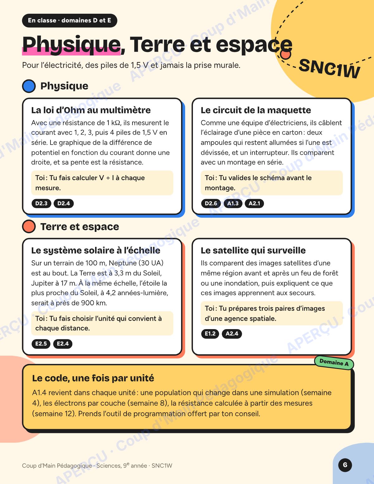 Page 6 — Planification SNC1W Sciences — 9e année