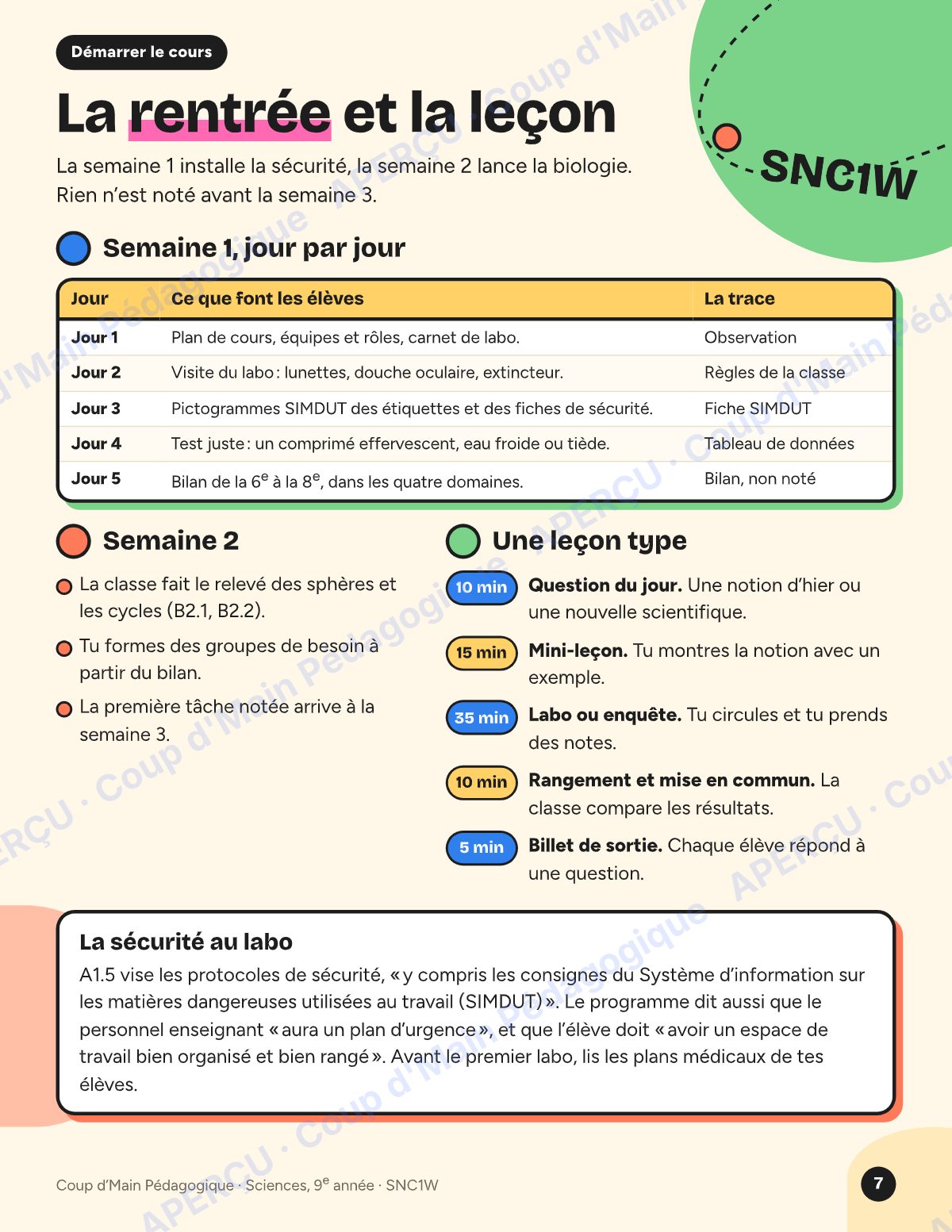 Page 7 — Planification SNC1W Sciences — 9e année