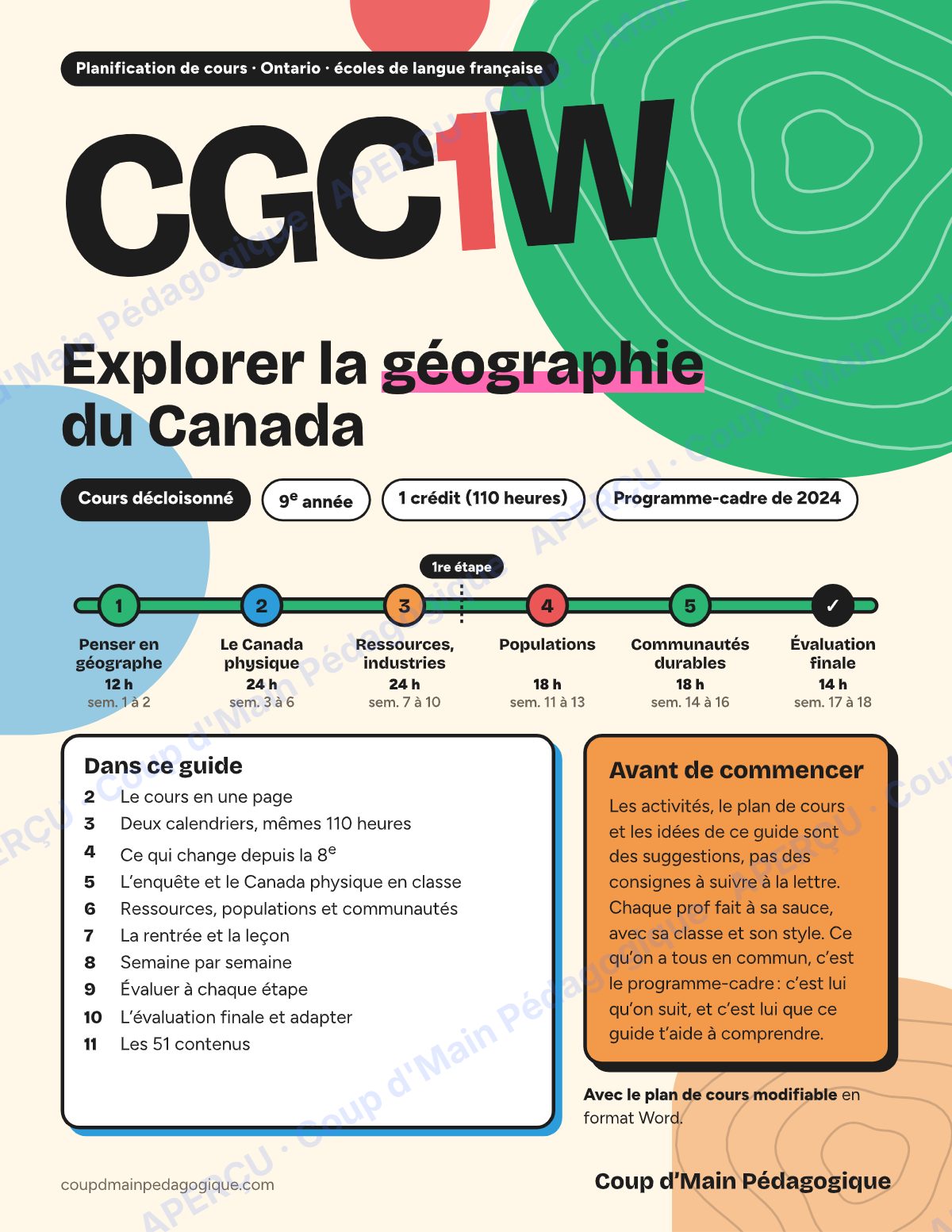 Page 1 — Planification CGC1W Géographie du Canada — 9e année