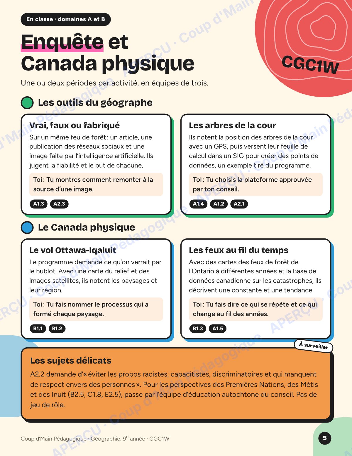 Page 5 — Planification CGC1W Géographie du Canada — 9e année