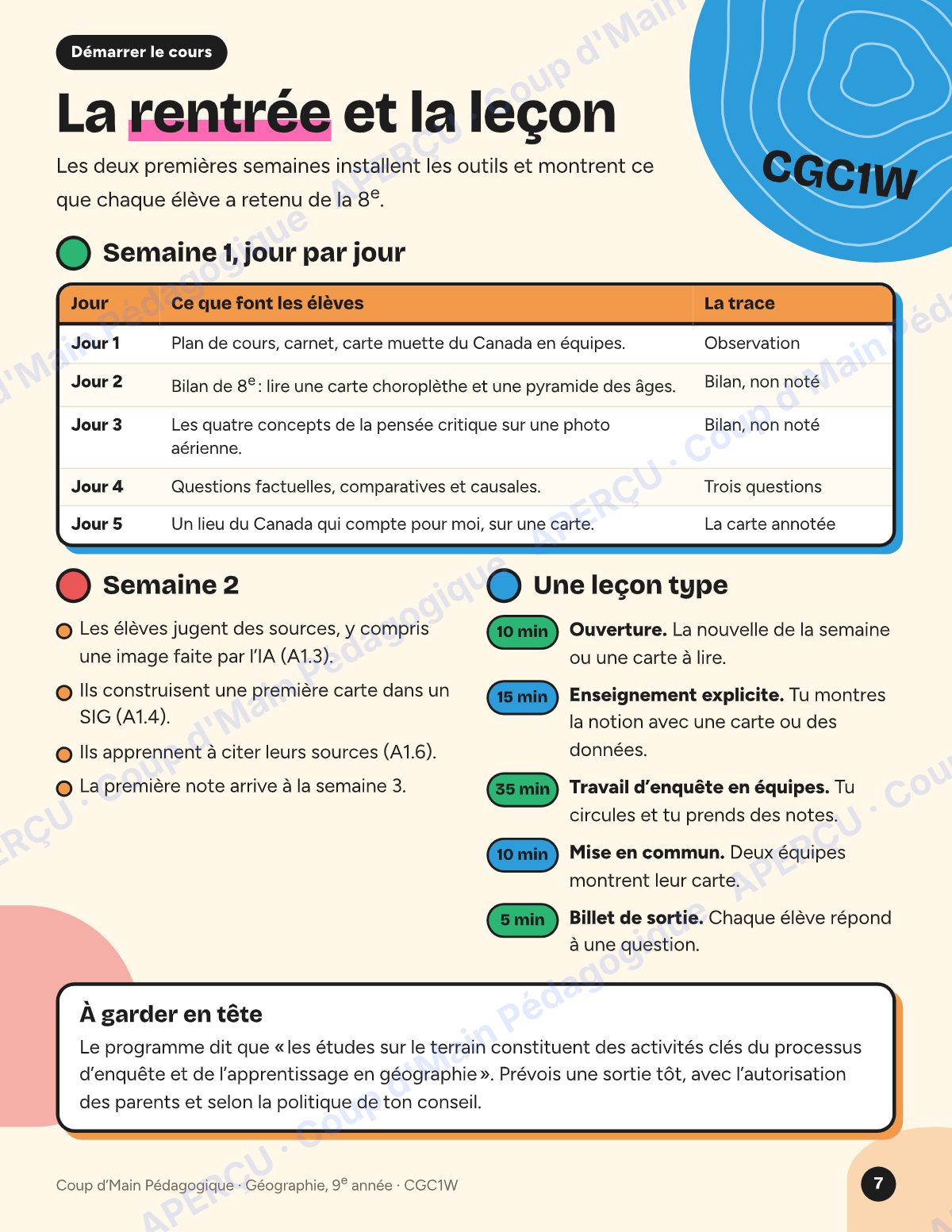 Page 7 — Planification CGC1W Géographie du Canada — 9e année