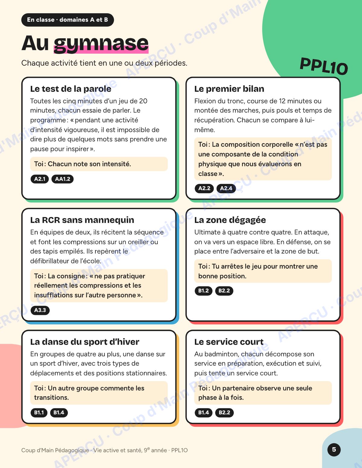 Page 5 — Planification PPL1O Vie active et santé — 9e année