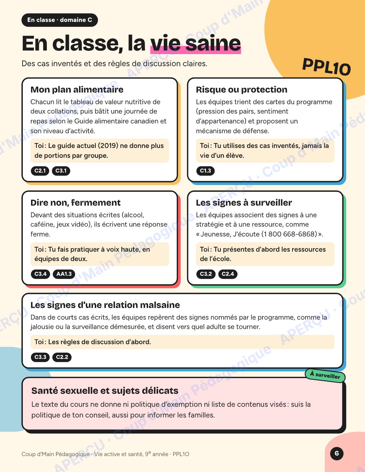Page 6 — Planification PPL1O Vie active et santé — 9e année