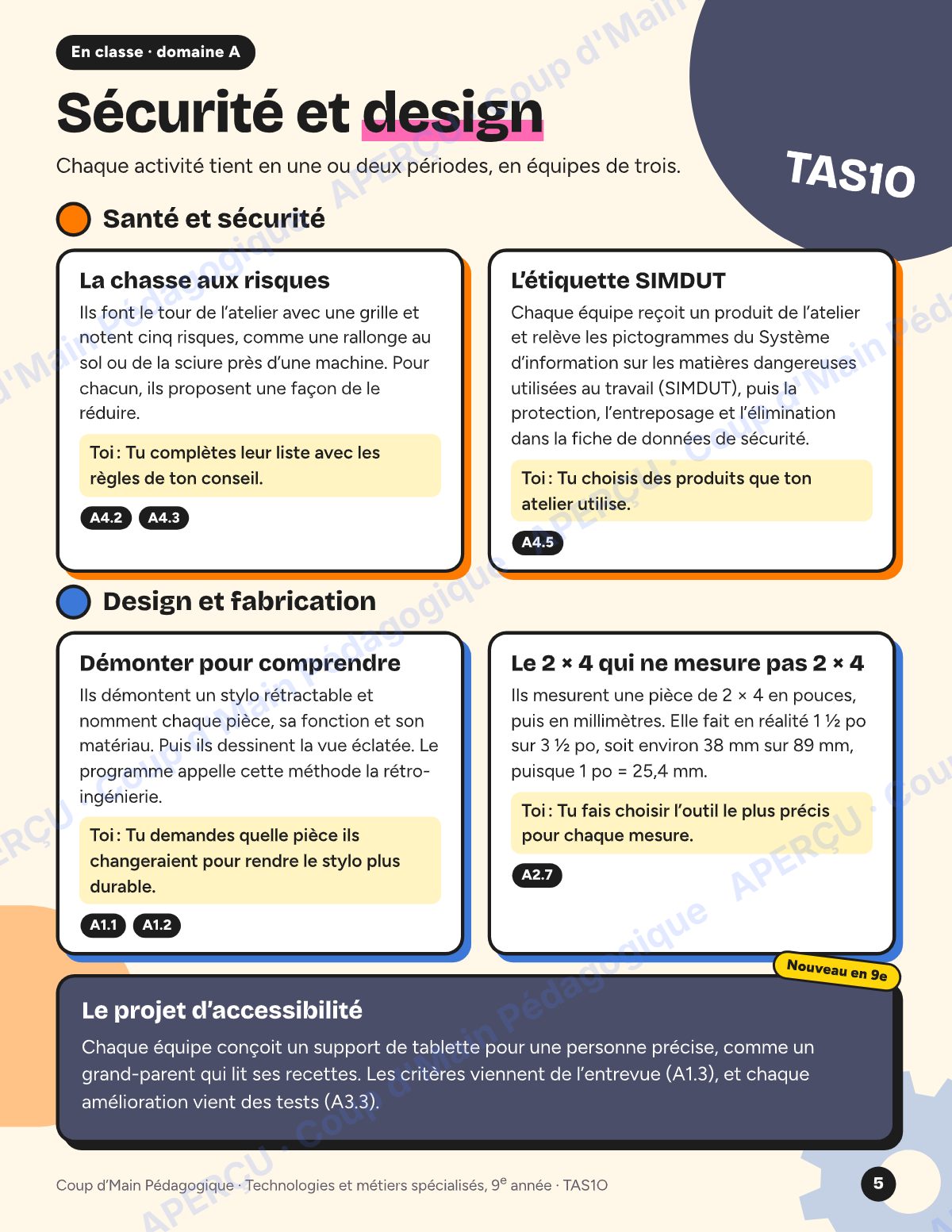 Page 5 — Planification TAS1O Technologies — 9e année