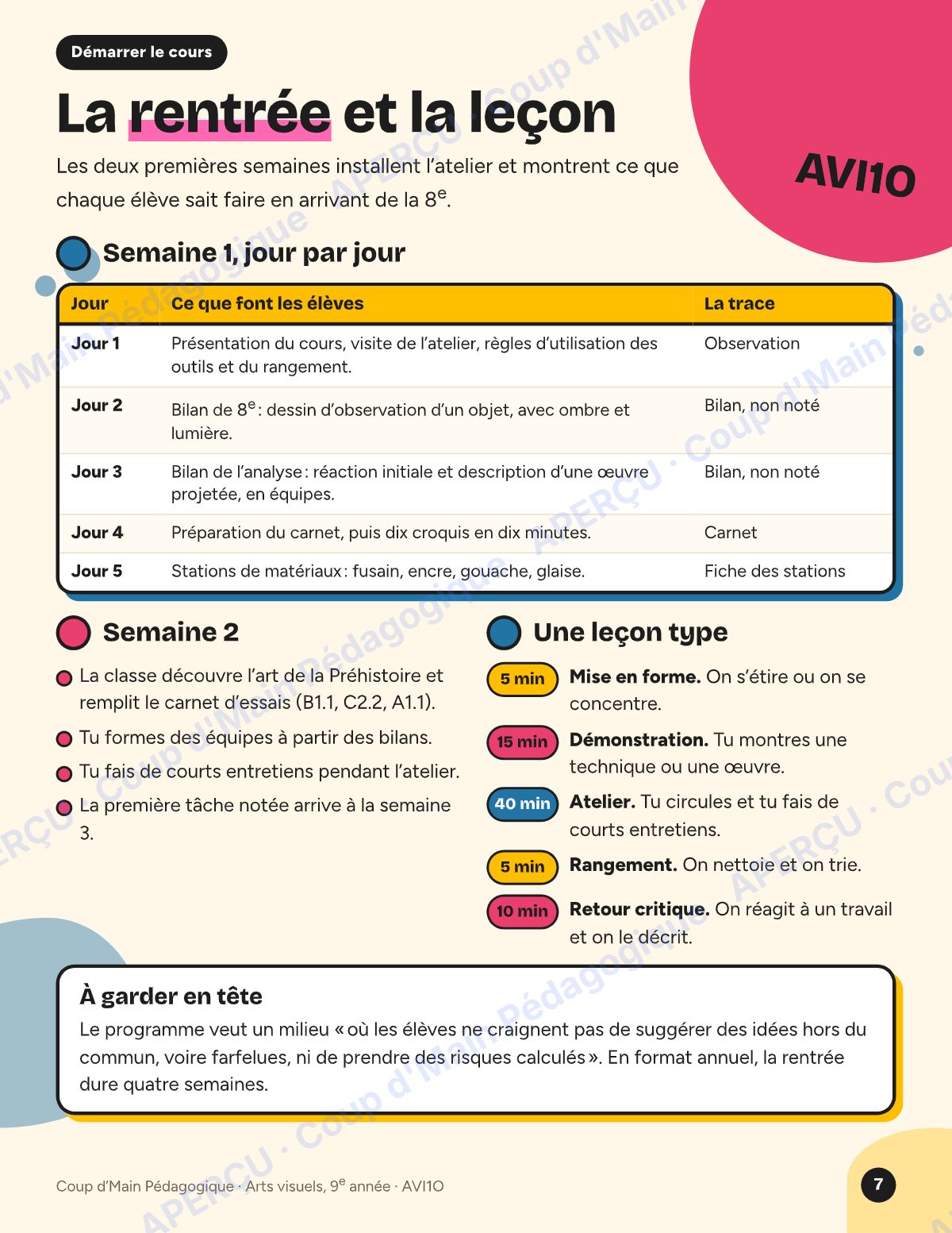 Page 7 — Planification AVI1O Arts visuels — 9e année