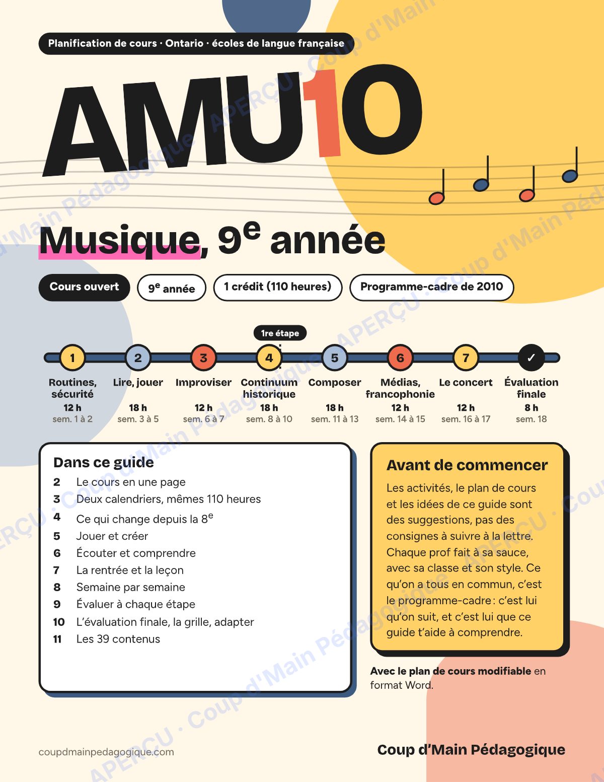 Page 1 — Planification AMU1O Musique — 9e année