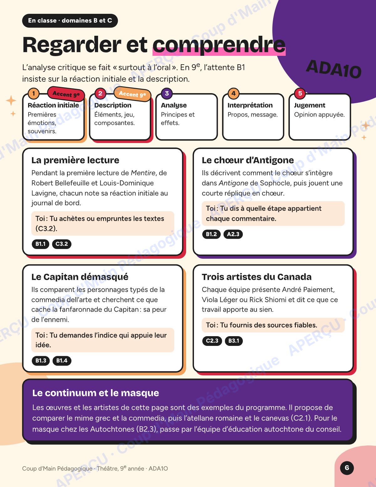 Page 6 — Planification ADA1O Théâtre — 9e année