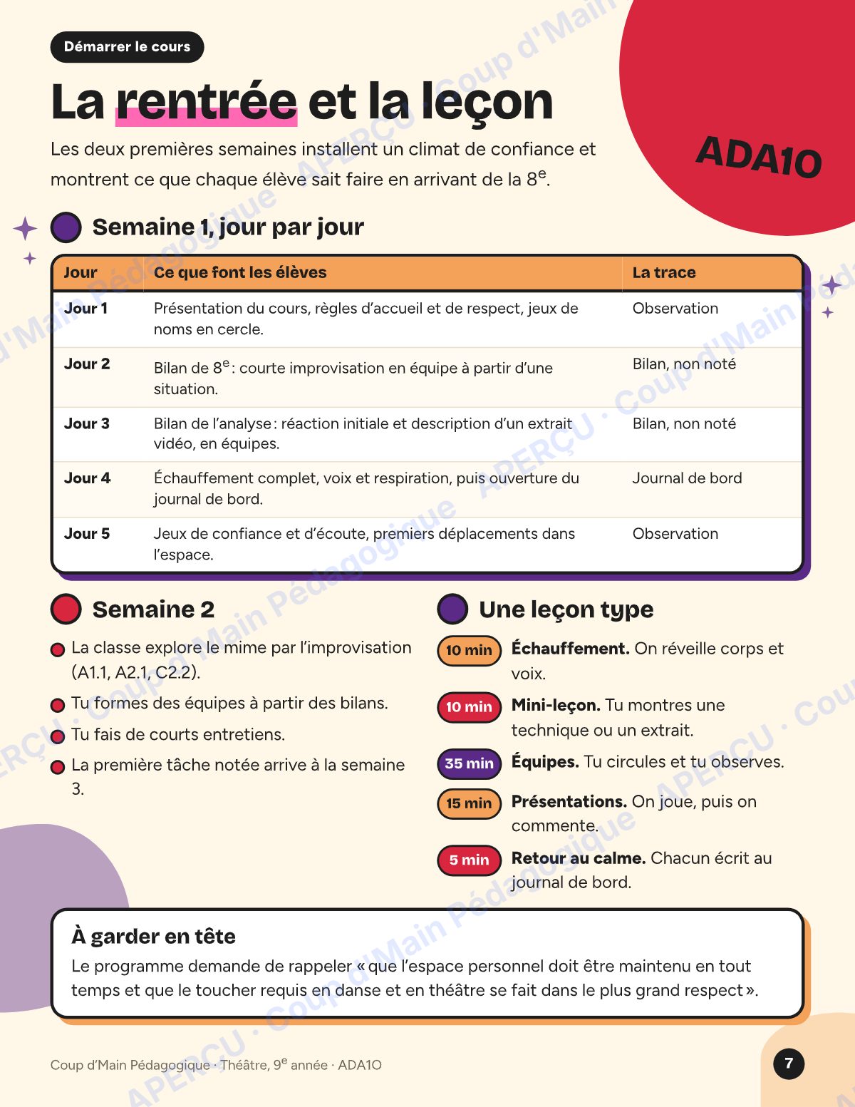 Page 7 — Planification ADA1O Théâtre — 9e année