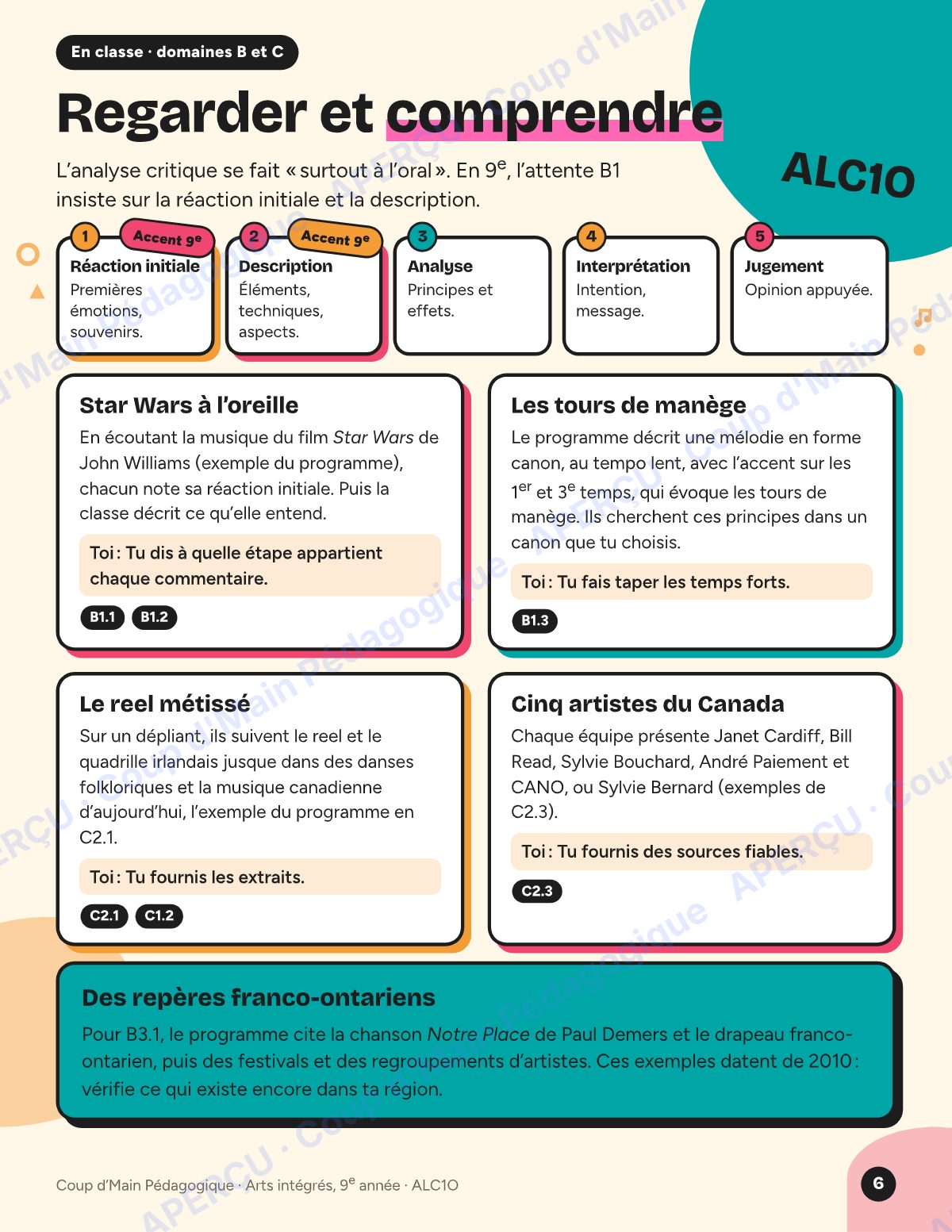 Page 6 — Planification ALC1O Arts intégrés — 9e année
